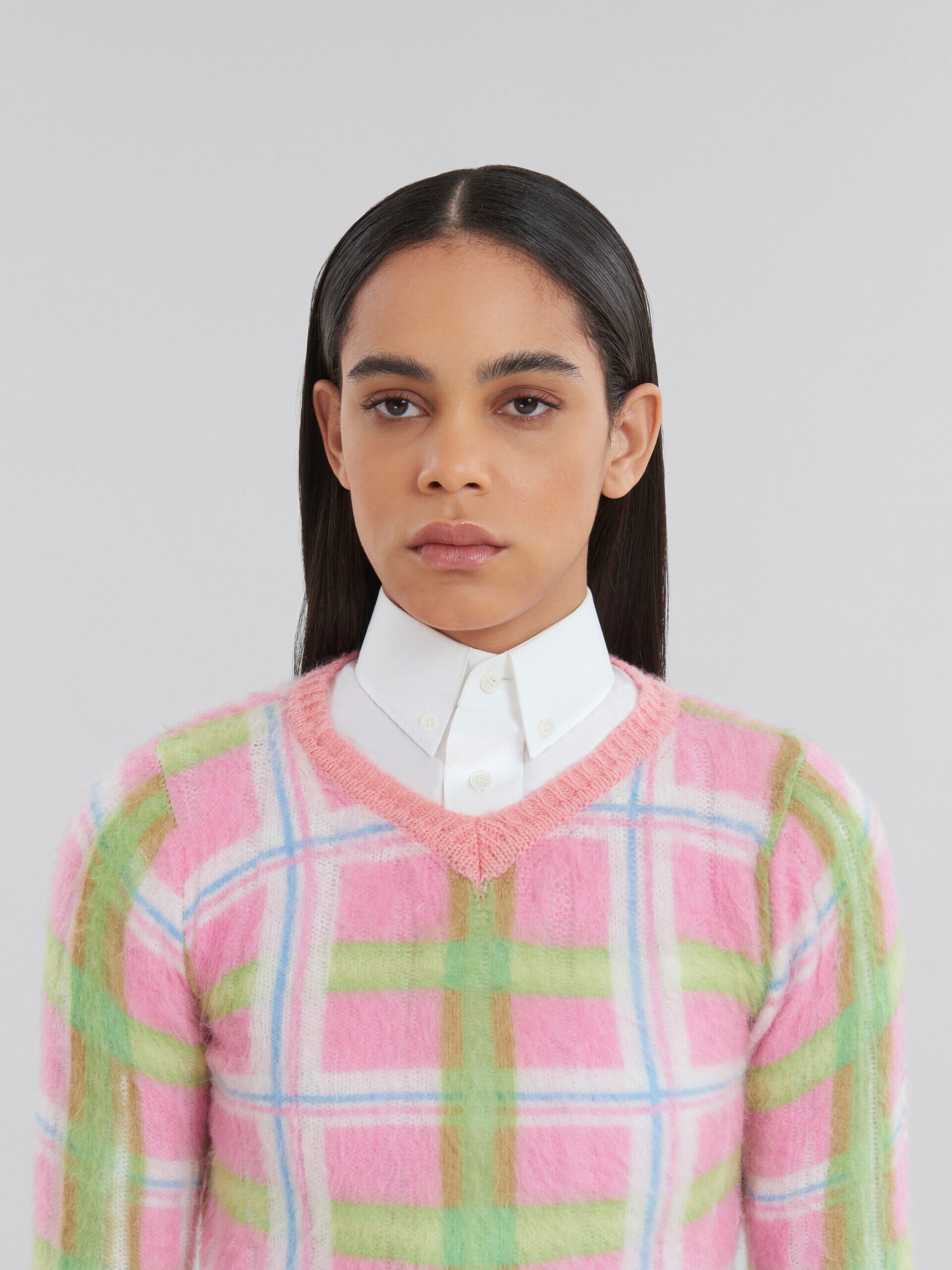 MARNI WOMEN'S PINK PLAID CROPPED SWEATER