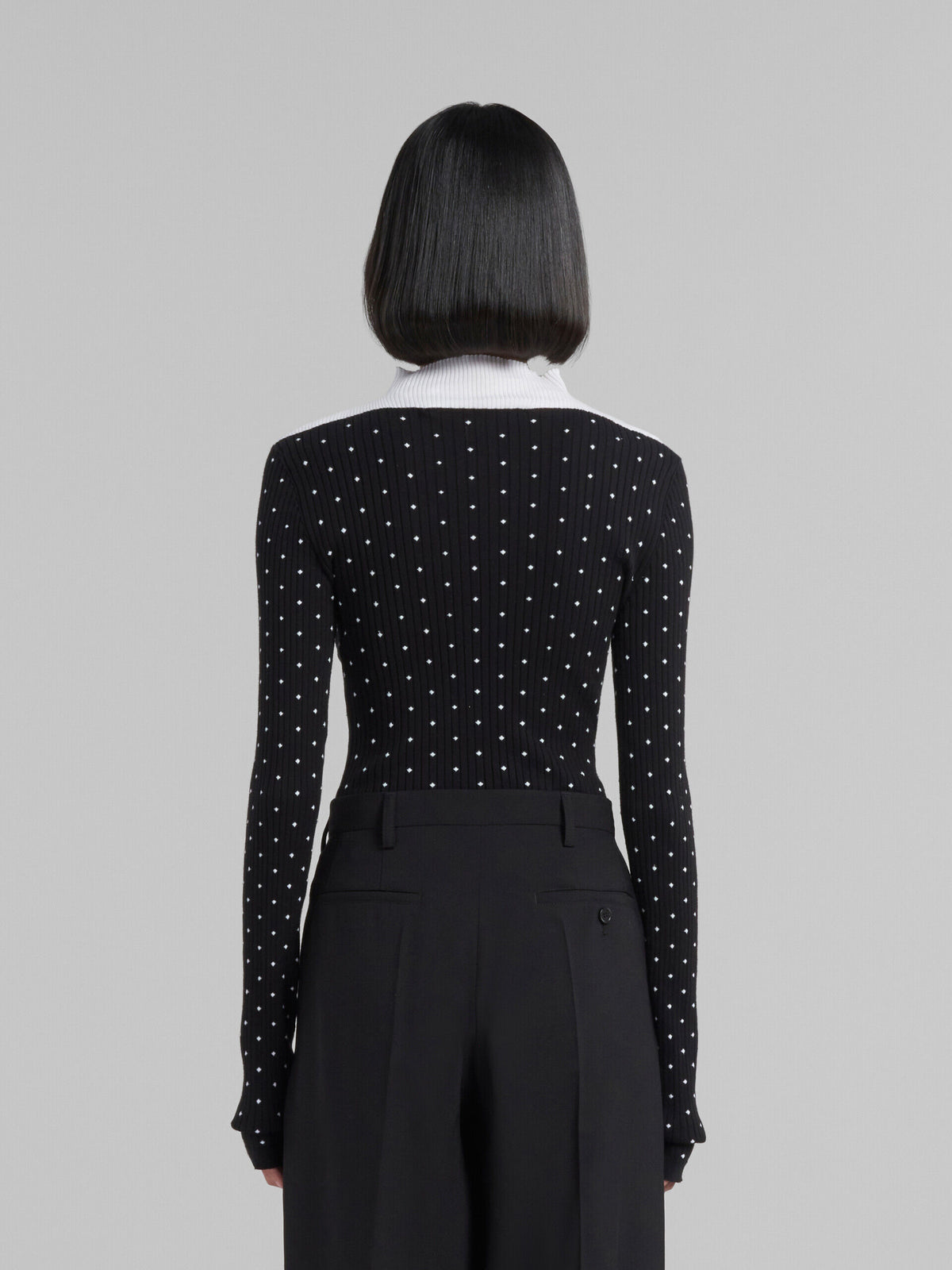 MARNI WOMEN'S BLACK RIBBED POLKA DOT SWEATER