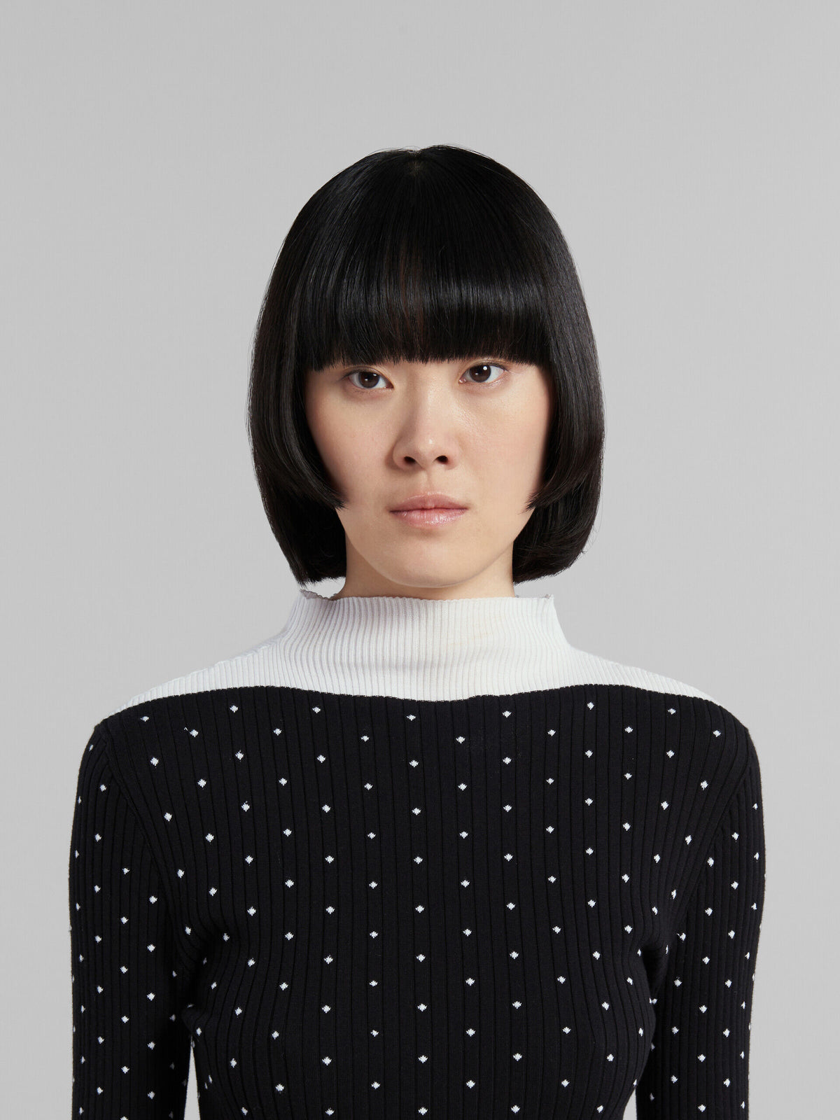 MARNI WOMEN'S BLACK RIBBED POLKA DOT SWEATER
