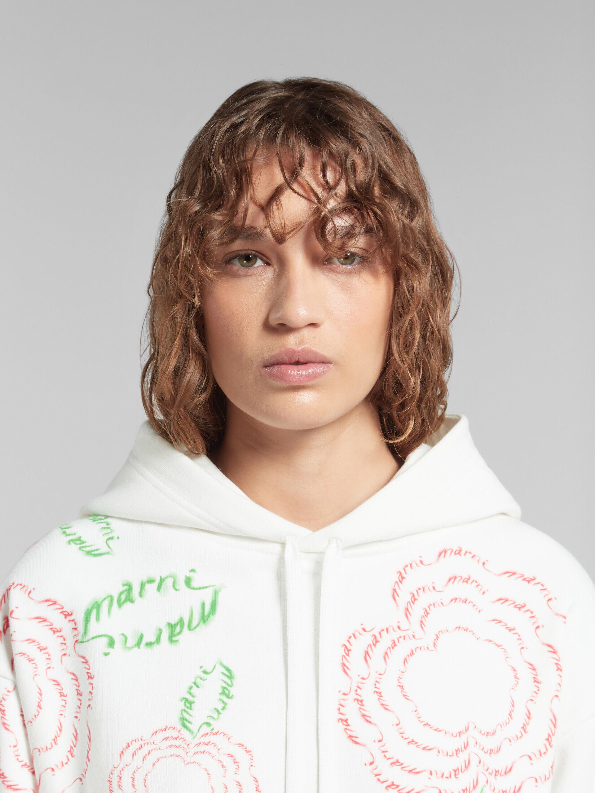 MARNI WOMEN'S NATURAL WHITE FLORAL EMBROIDERED HOODIE