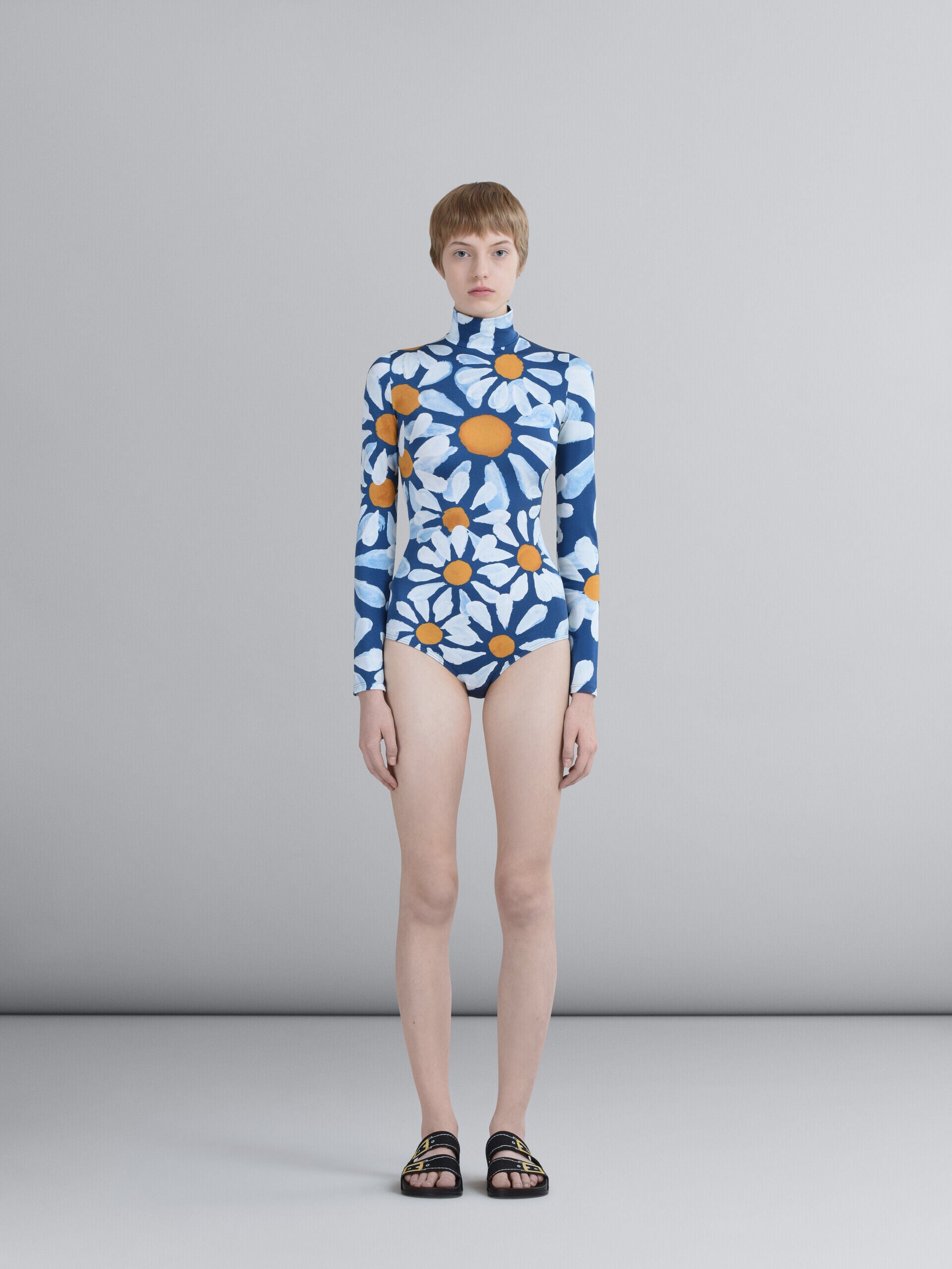 MARNI WOMEN'S BLUE FLORAL LONG-SLEEVE SWIMSUIT