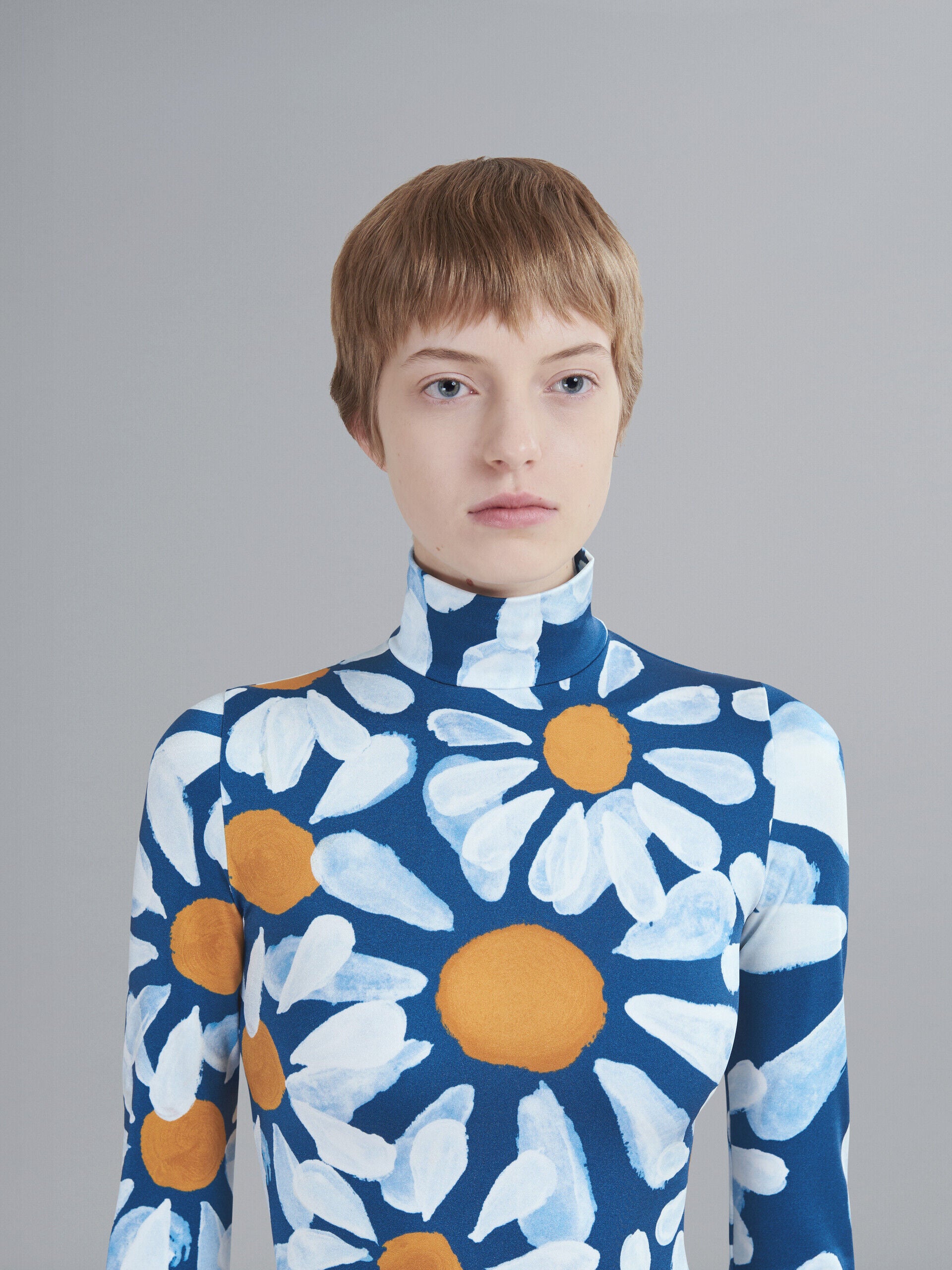 MARNI WOMEN'S BLUE FLORAL LONG-SLEEVE SWIMSUIT