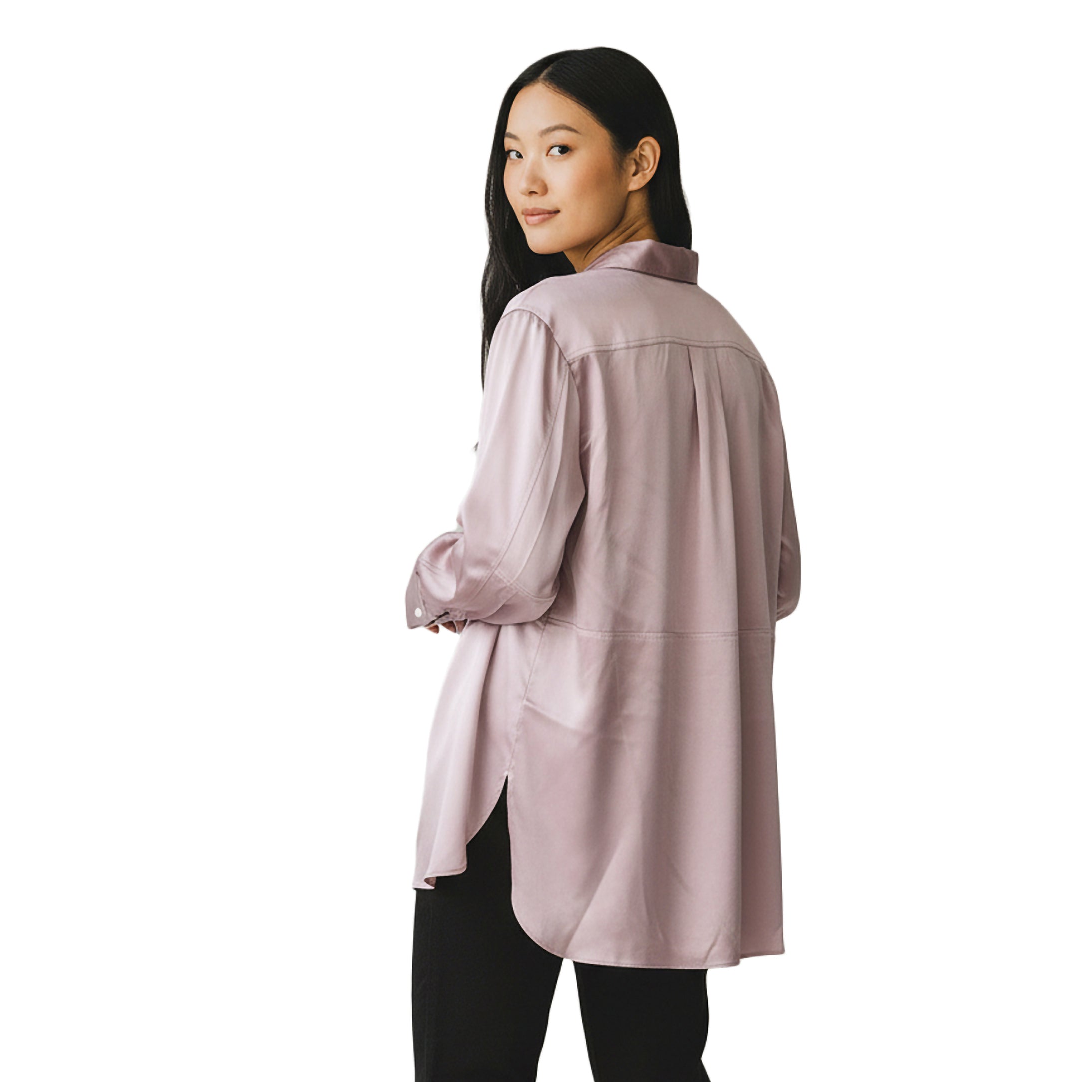 BRUNELLO CUCINELLI WOMEN'S MAUVE SILK BLEND LONG SLEEVE SHIRT