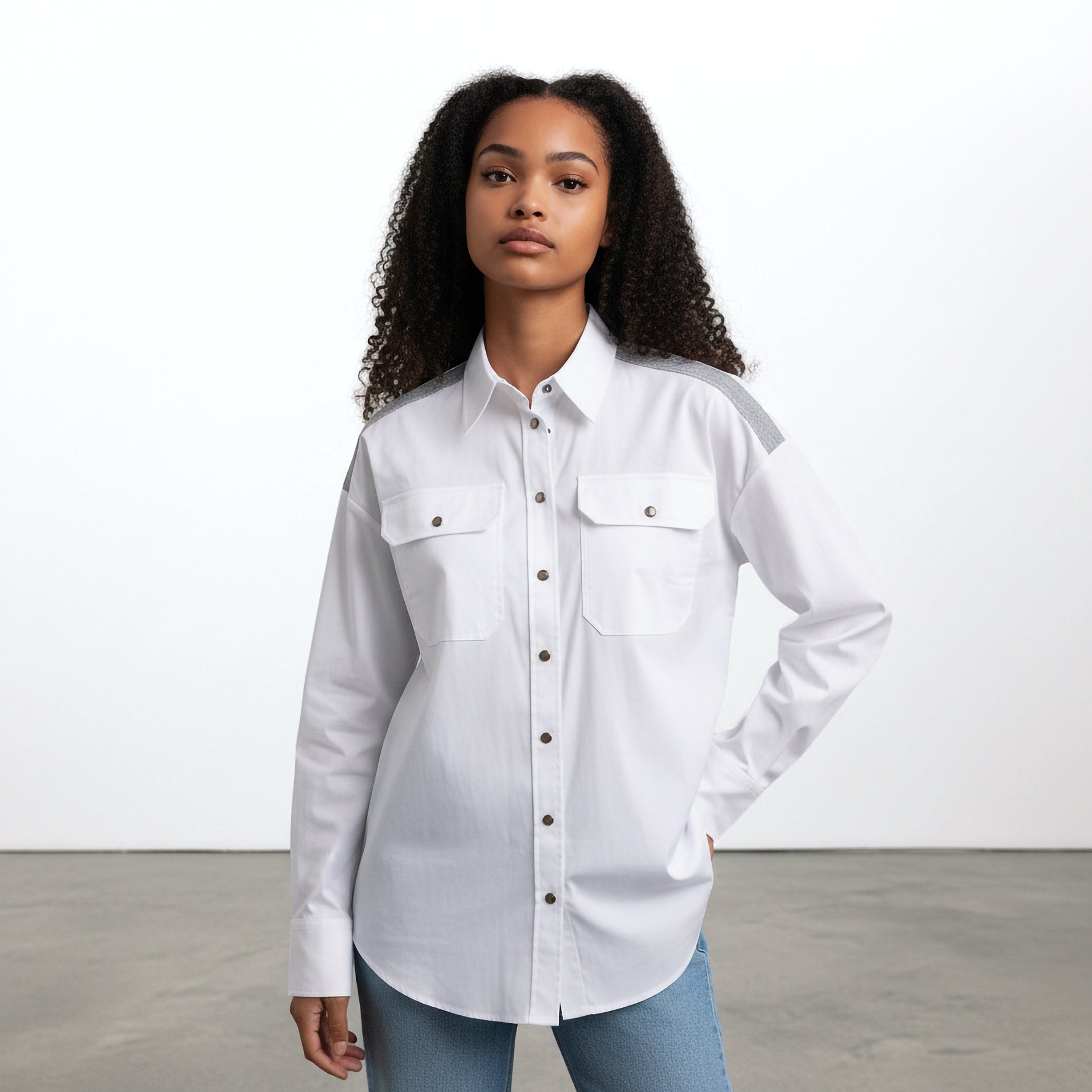 BRUNELLO CUCINELLI WOMEN'S WHITE WESTERN-STYLE SHIRT WITH MONILI DETAILING