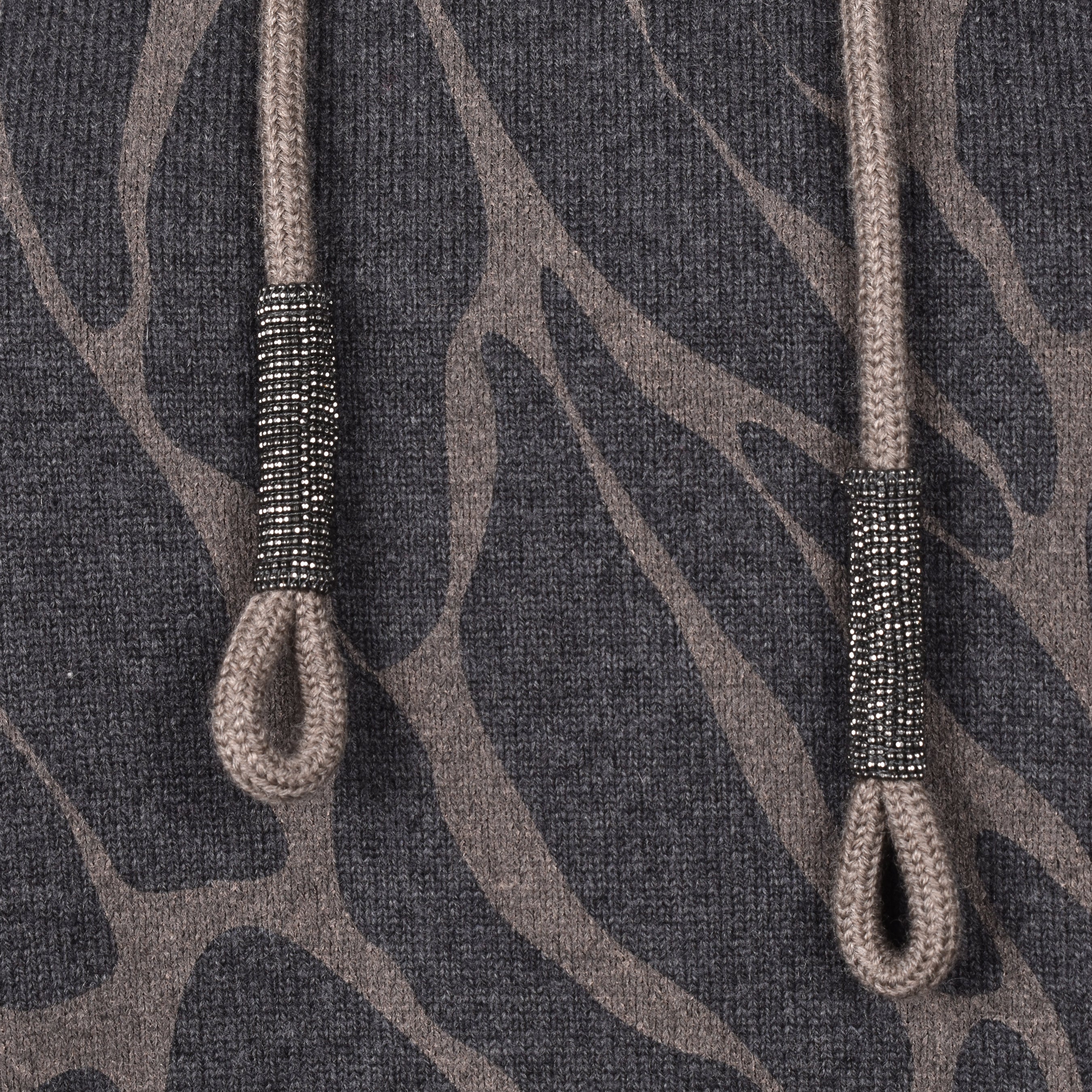 BRUNELLO CUCINELLI WOMEN'S BLACK CASHMERE BLEND PATTERNED HOODIE