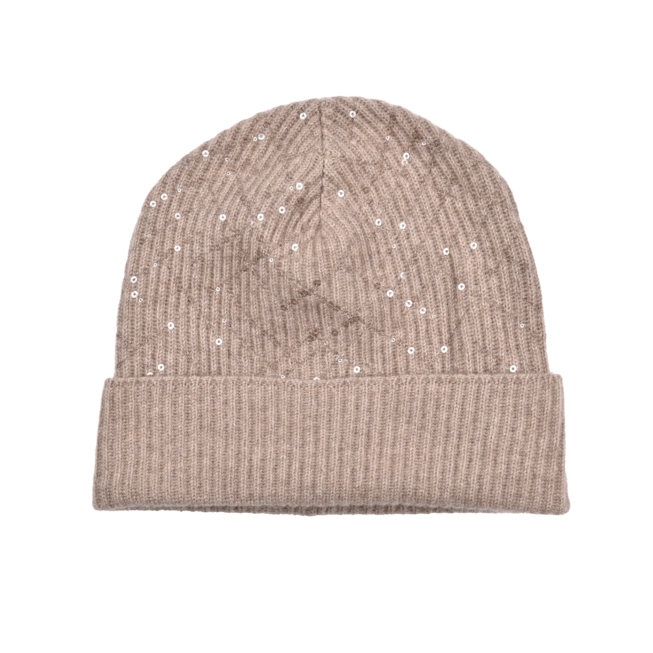 BRUNELLO CUCINELLI WOMEN'S BROWN CASHMERE SEQUIN KNIT BEANIE