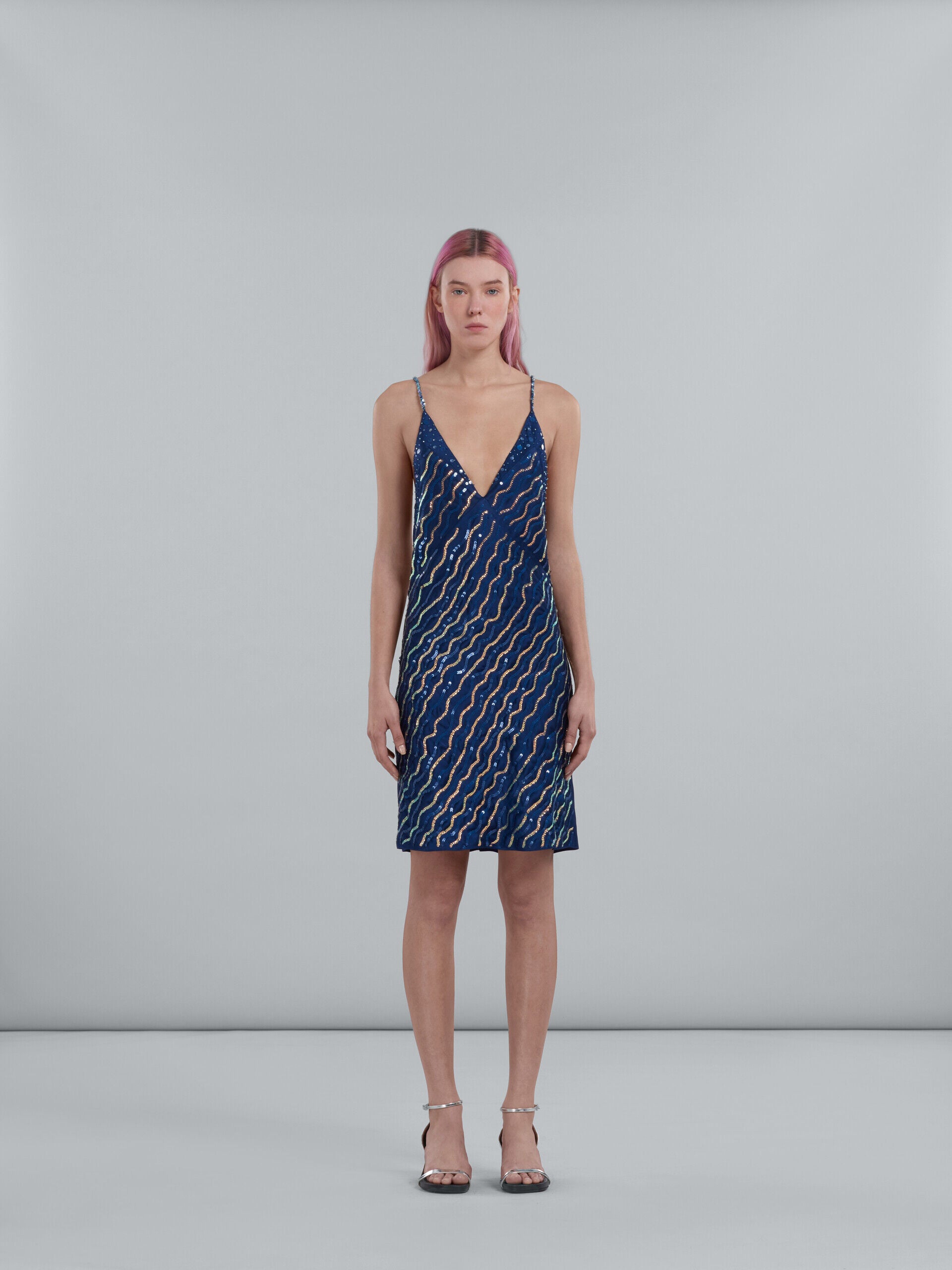 MARNI WOMEN'S NAVY SEQUIN SLIP DRESS