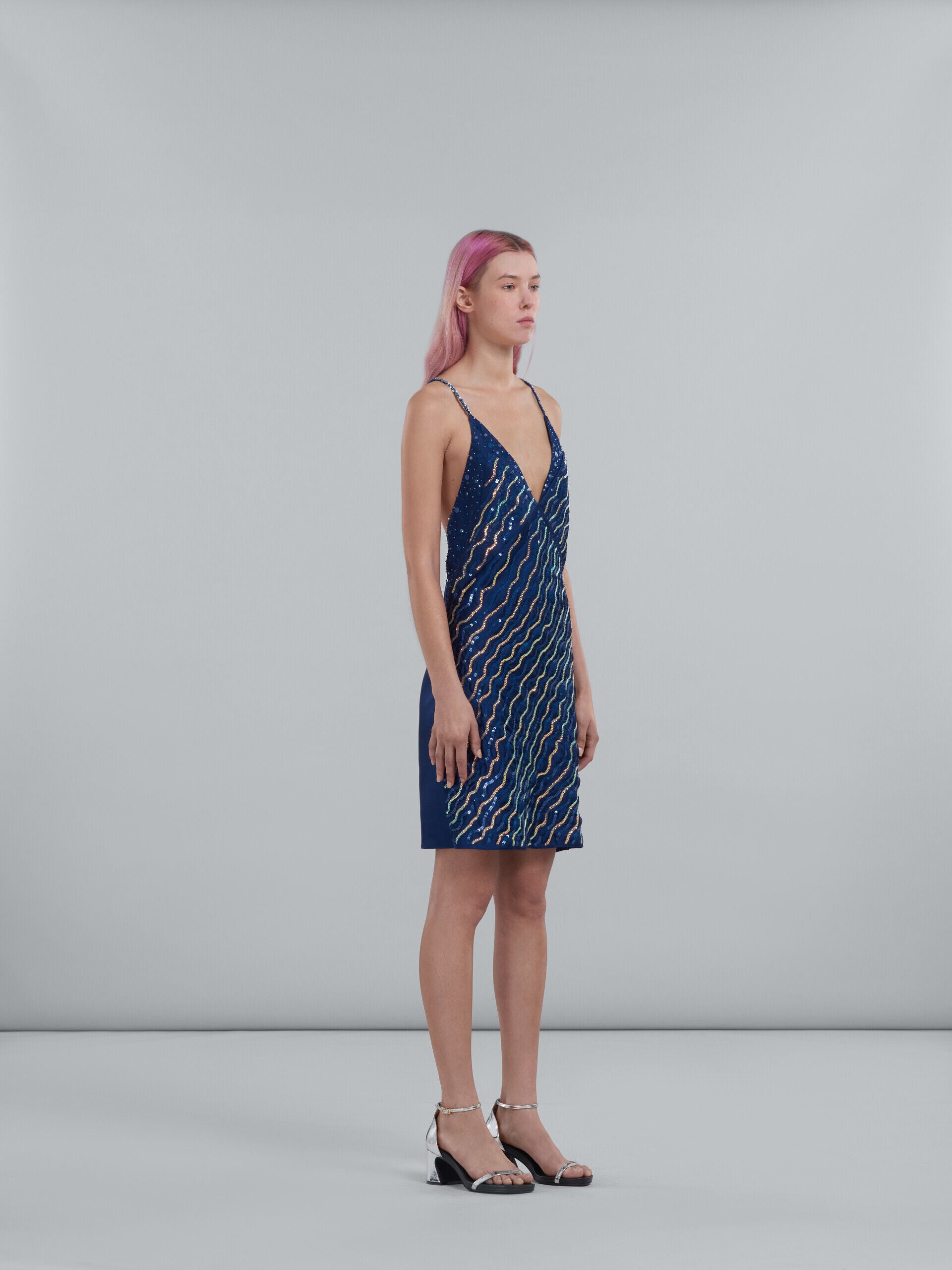 MARNI WOMEN'S NAVY SEQUIN SLIP DRESS