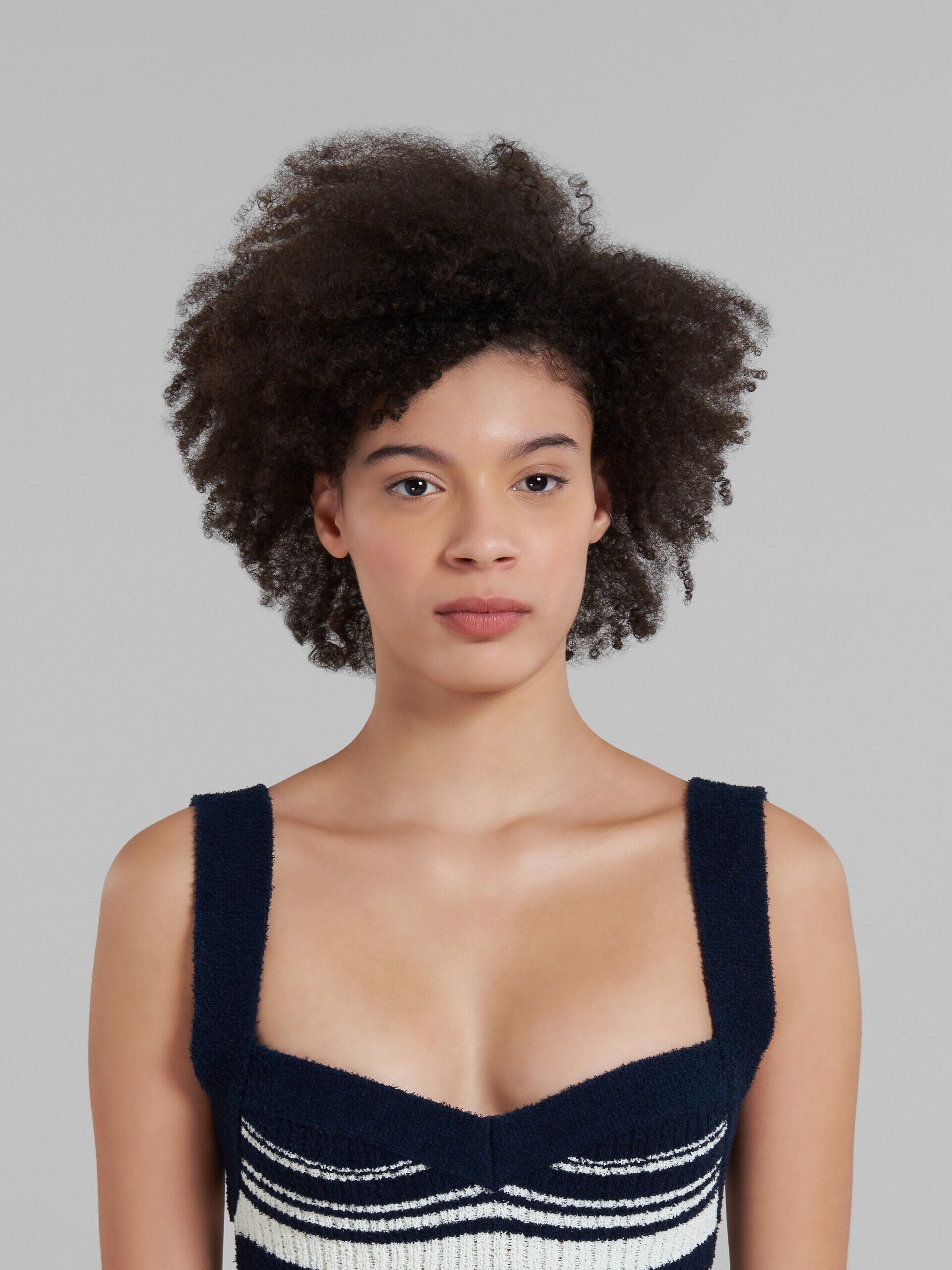 MARNI WOMEN'S NAVY ORANGE PLAID KNIT DRESS