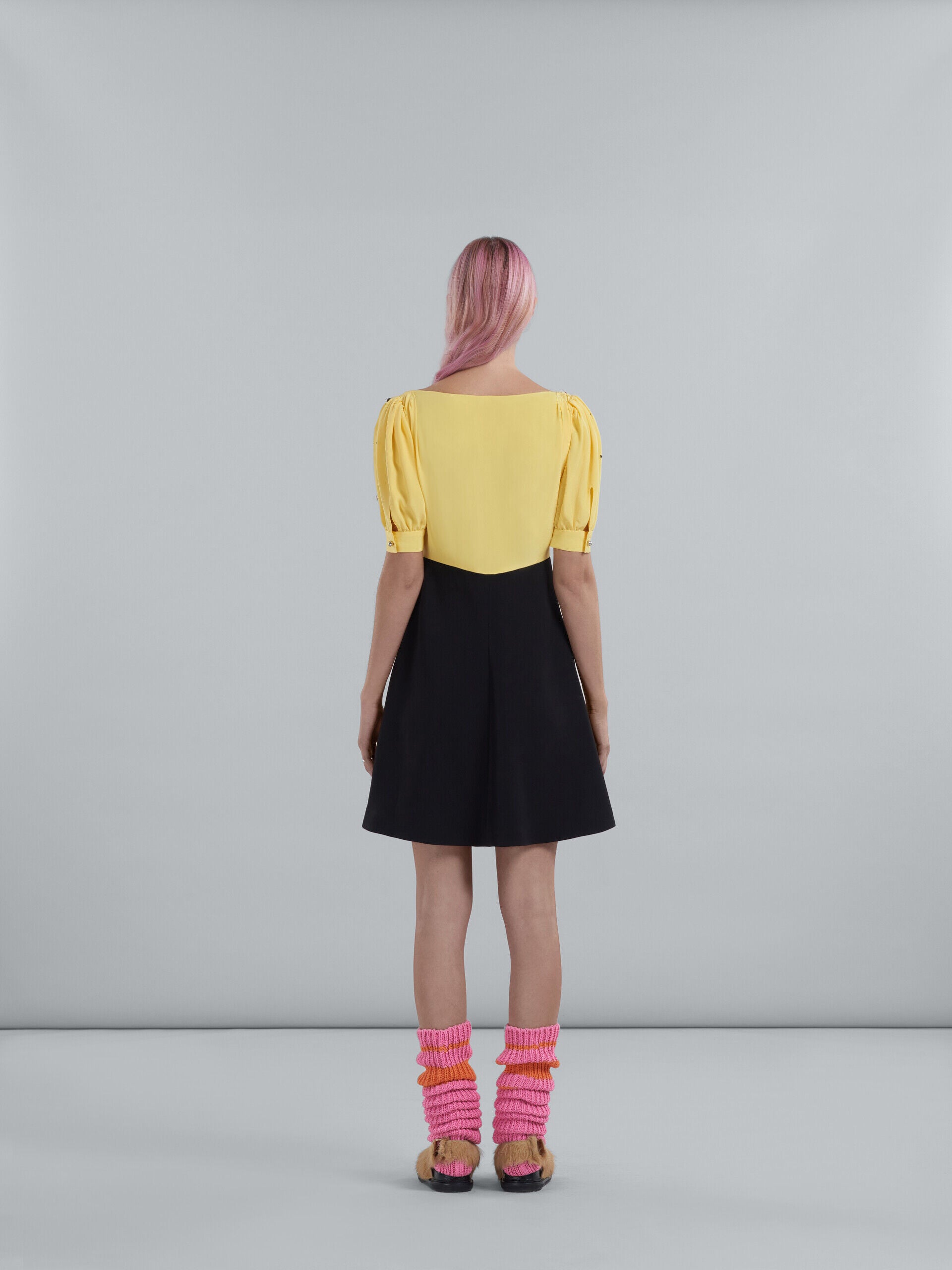 MARNI WOMEN'S YELLOW EMBROIDERED PUFF SLEEVE DRESS