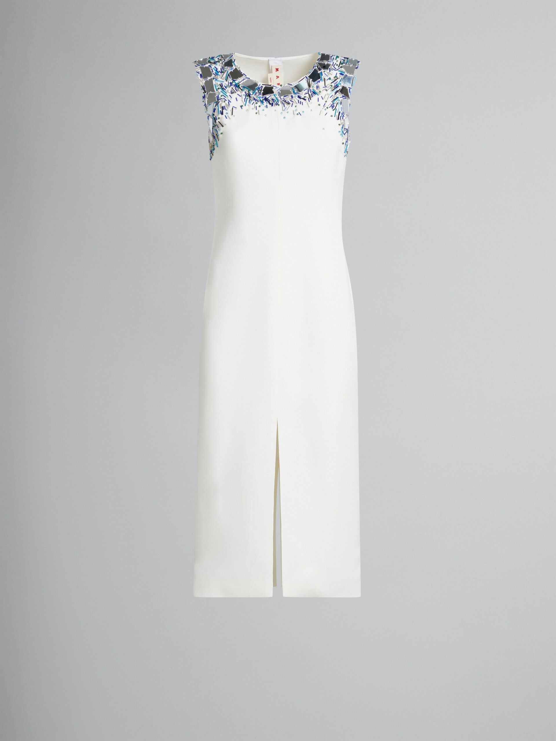 MARNI WOMEN'S WHITE SLEEVELESS DRESS WITH EMBELLISHMENTS