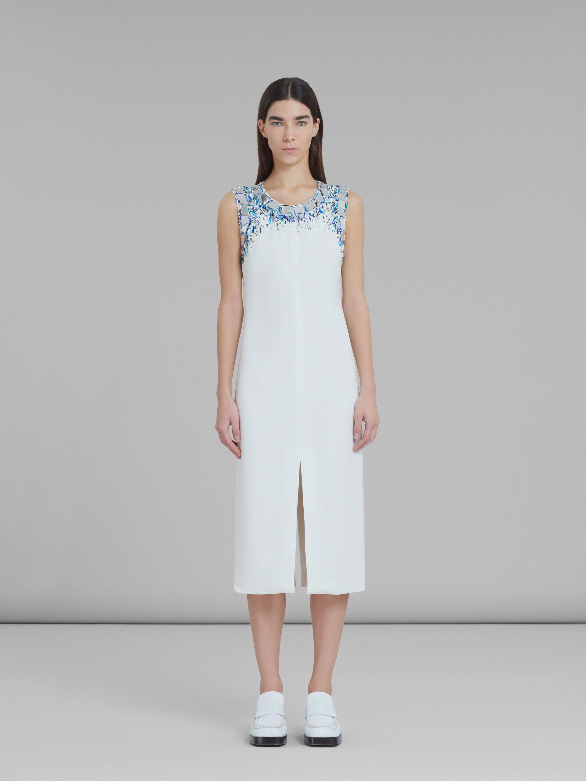 MARNI WOMEN'S WHITE SLEEVELESS DRESS WITH EMBELLISHMENTS