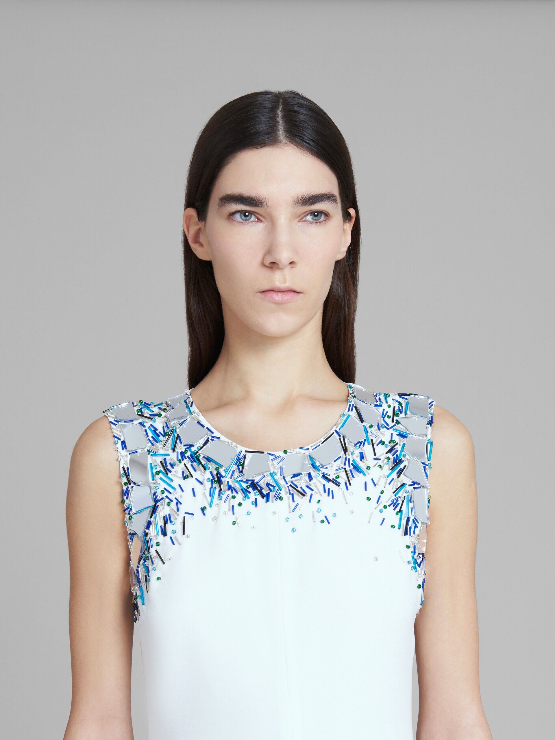 MARNI WOMEN'S WHITE SLEEVELESS DRESS WITH EMBELLISHMENTS