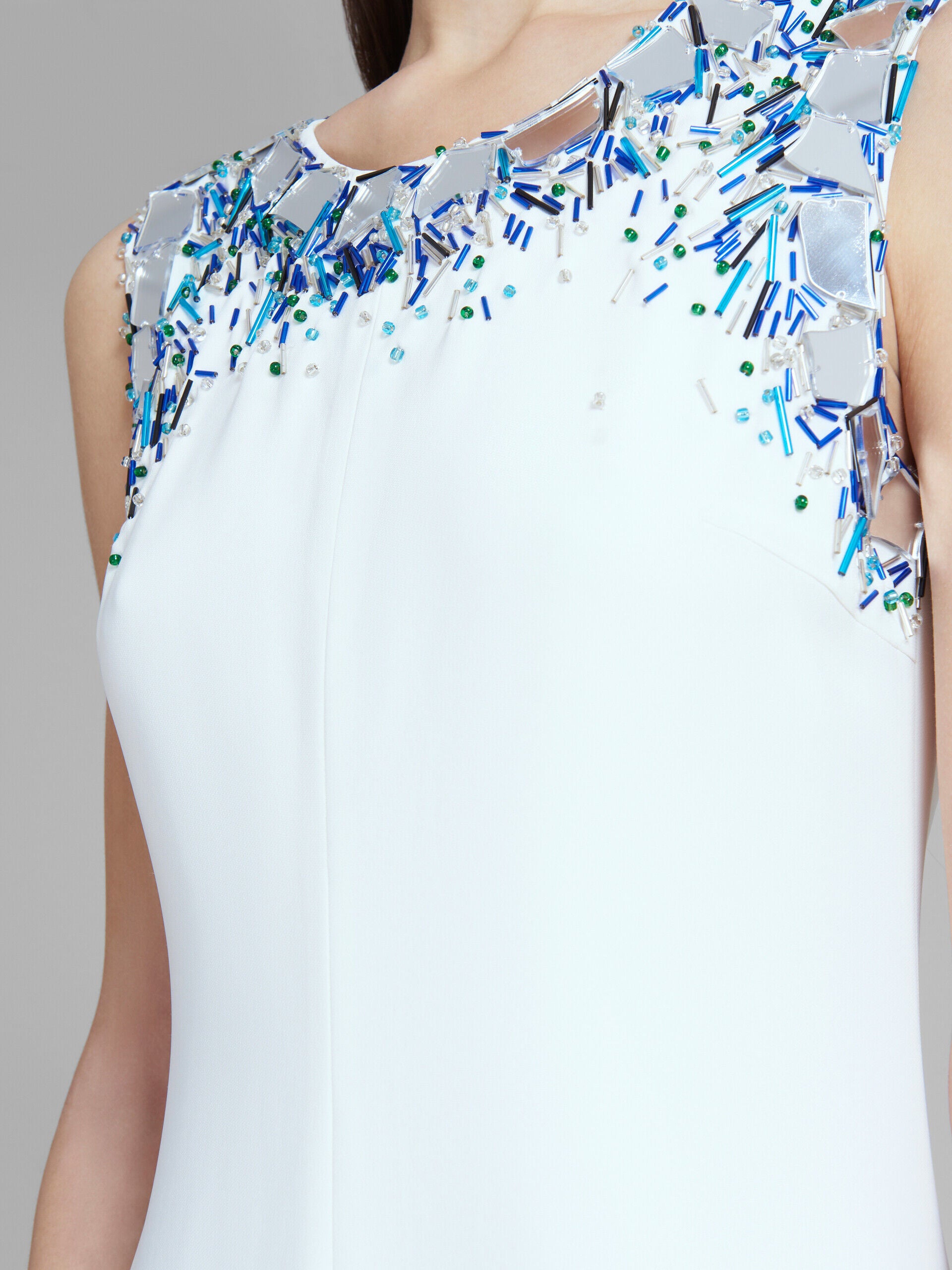 MARNI WOMEN'S WHITE SLEEVELESS DRESS WITH EMBELLISHMENTS