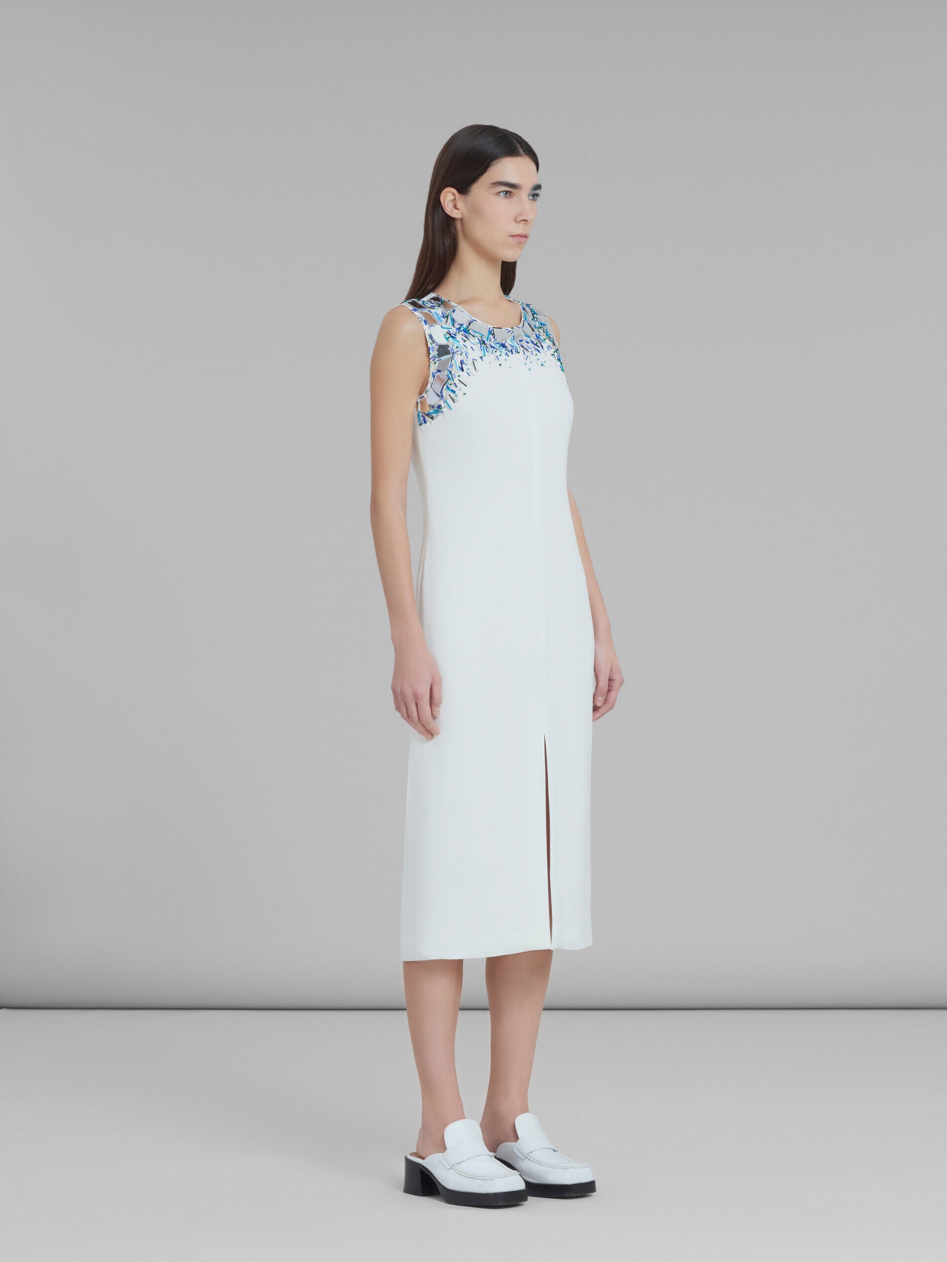 MARNI WOMEN'S WHITE SLEEVELESS DRESS WITH EMBELLISHMENTS