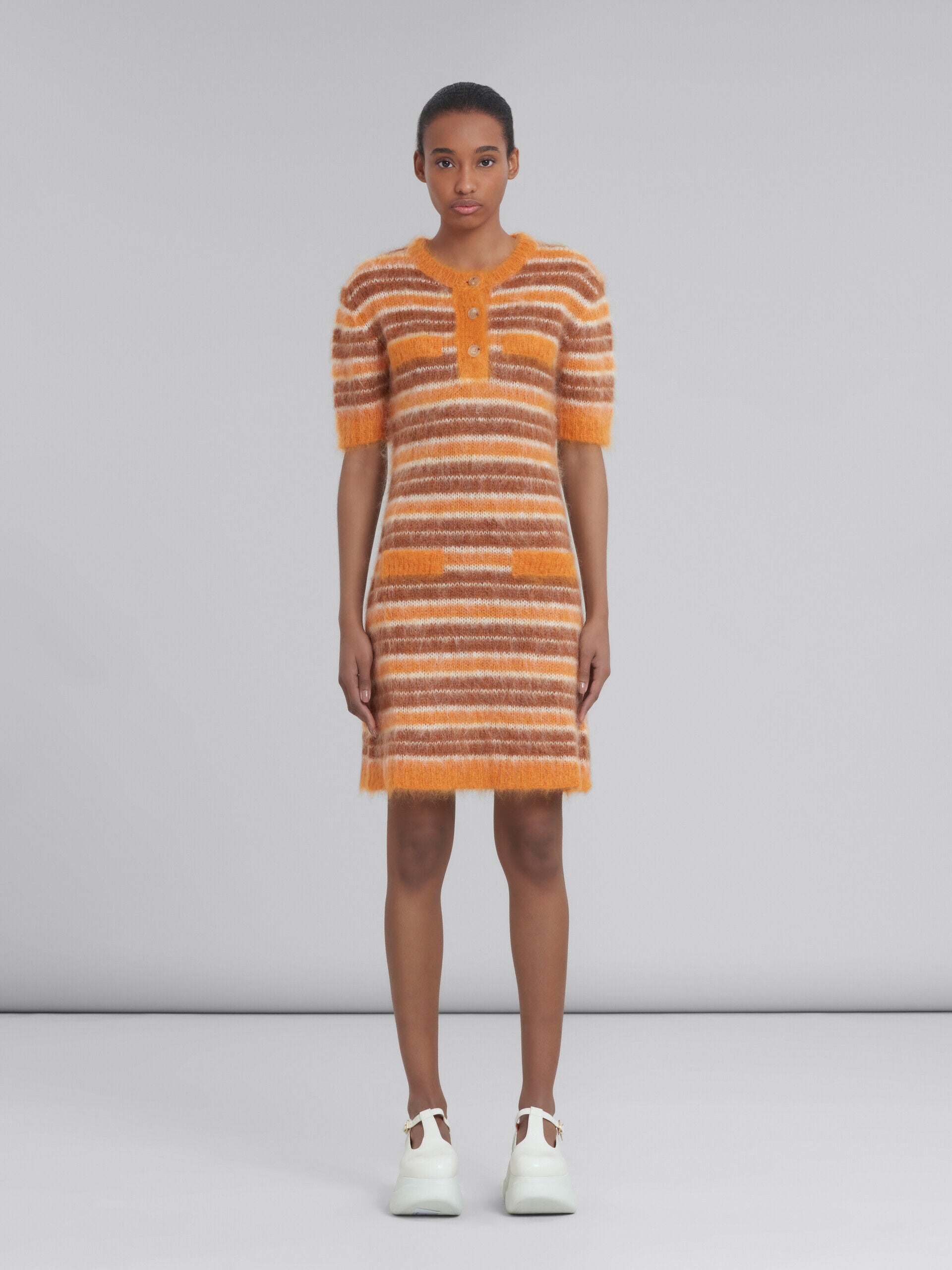 MARNI WOMEN'S ORANGE STRIPED KNIT DRESS