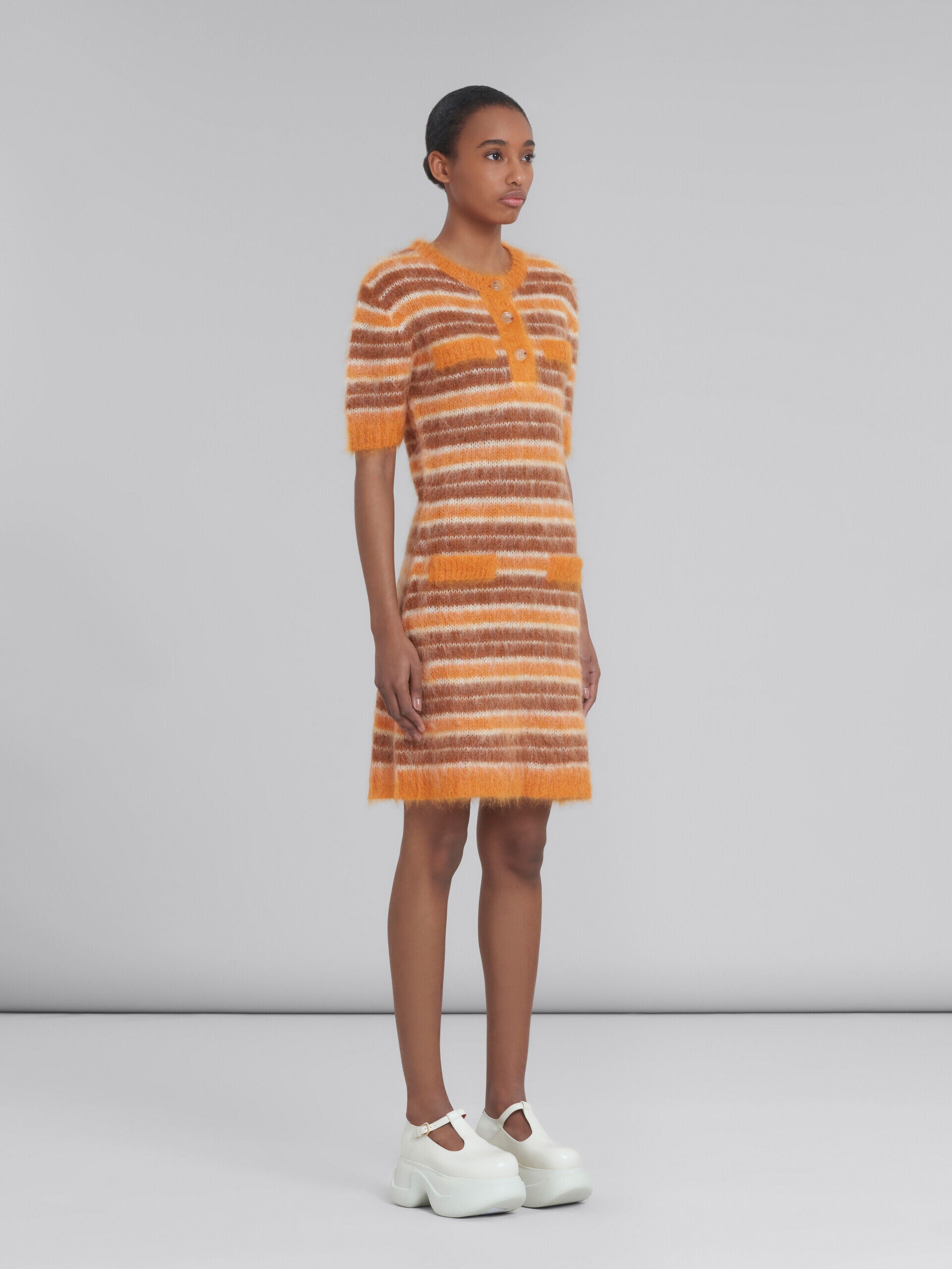 MARNI WOMEN'S ORANGE STRIPED KNIT DRESS