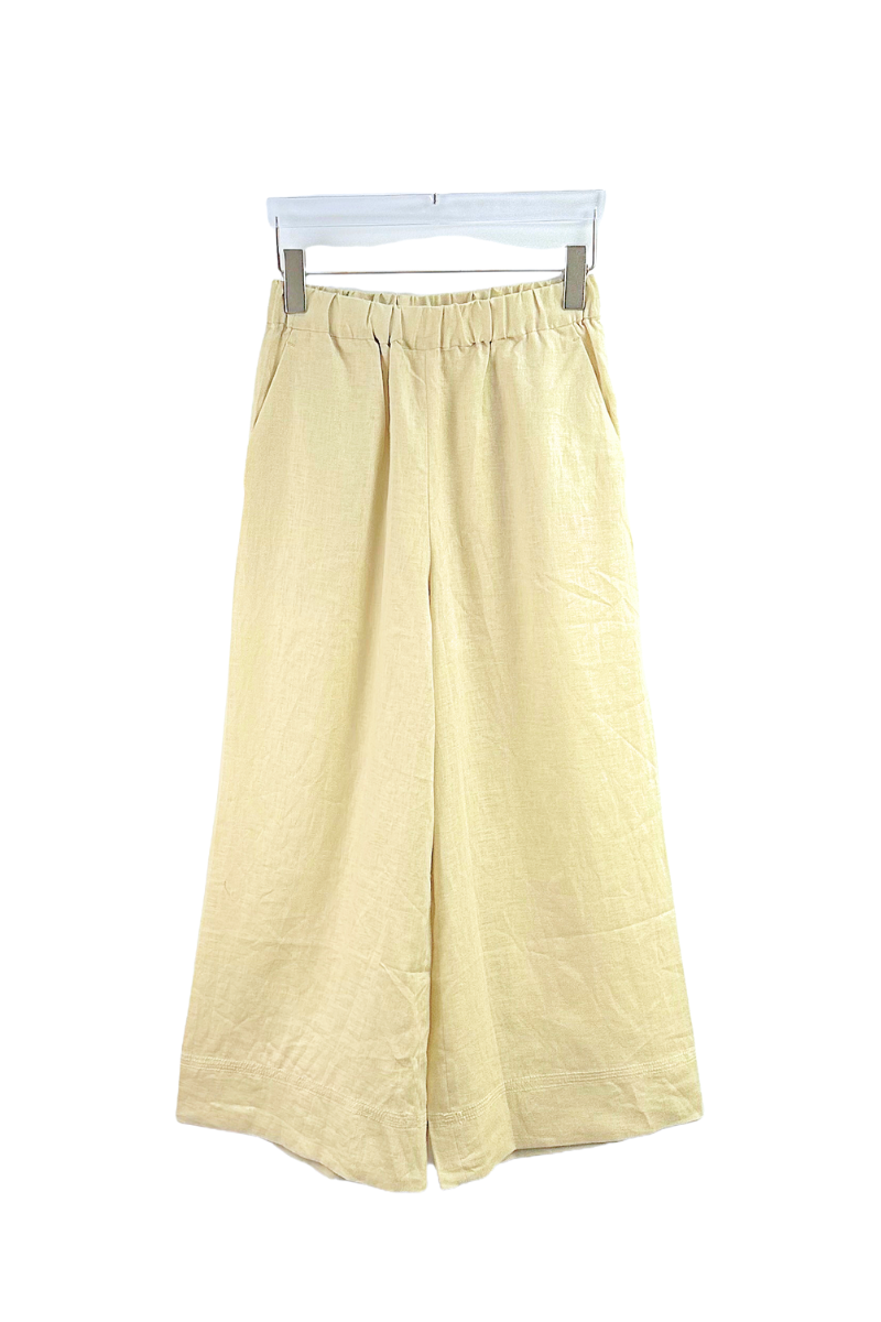 Max Simple Elastic-Waist Linen Pants Yellow
