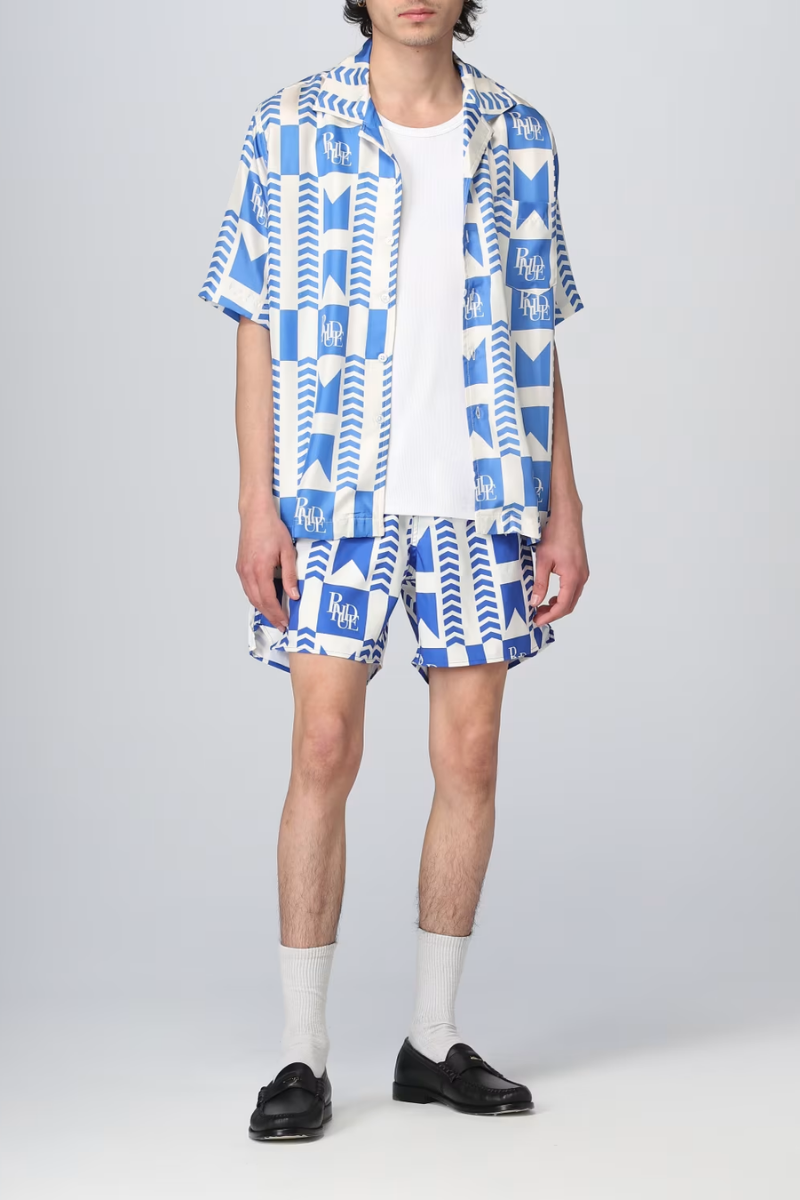 Rhude Grasse Silk Shirt Blue/lvory