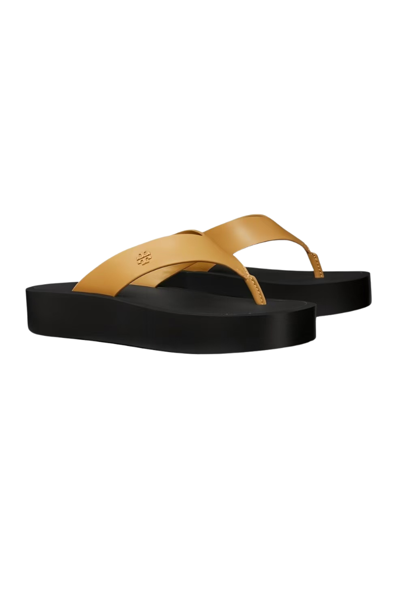 Tory Burch Leather Platform Flip Flop Ginger Shortbread/Black 149717200
