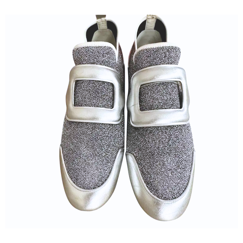 Womens | Roger Vivier Metallic Leather Slip-On Sneakers (Silver/Glitter)