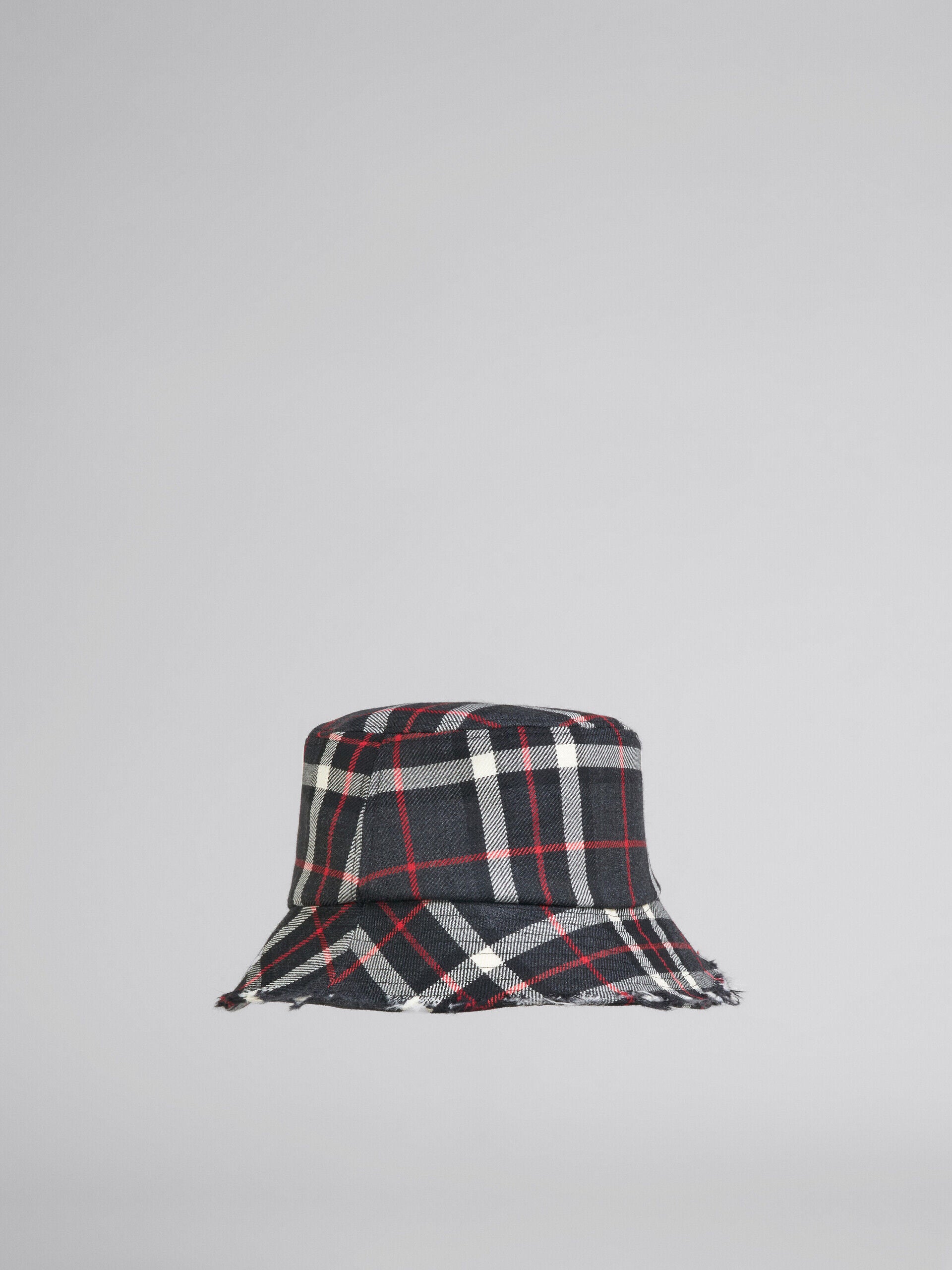 MARNI MEN'S PLAID BUCKET HAT WITH STITCHING DETAIL