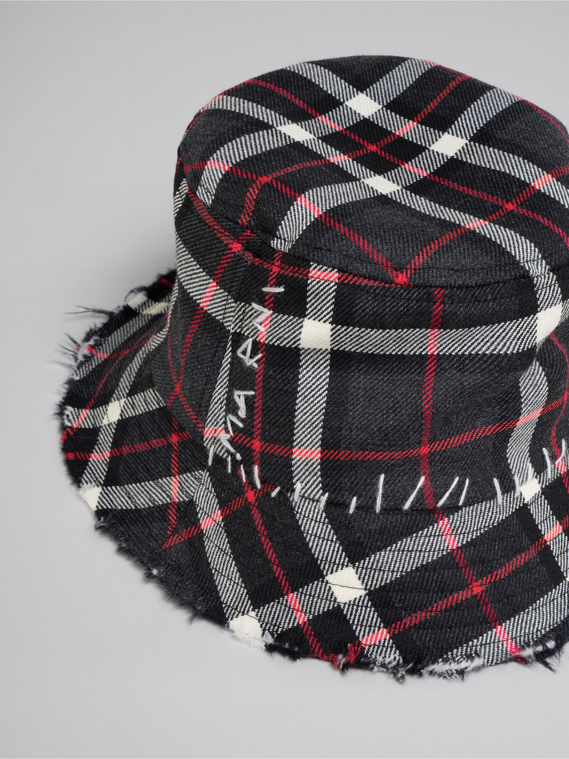 MARNI MEN'S PLAID BUCKET HAT WITH STITCHING DETAIL