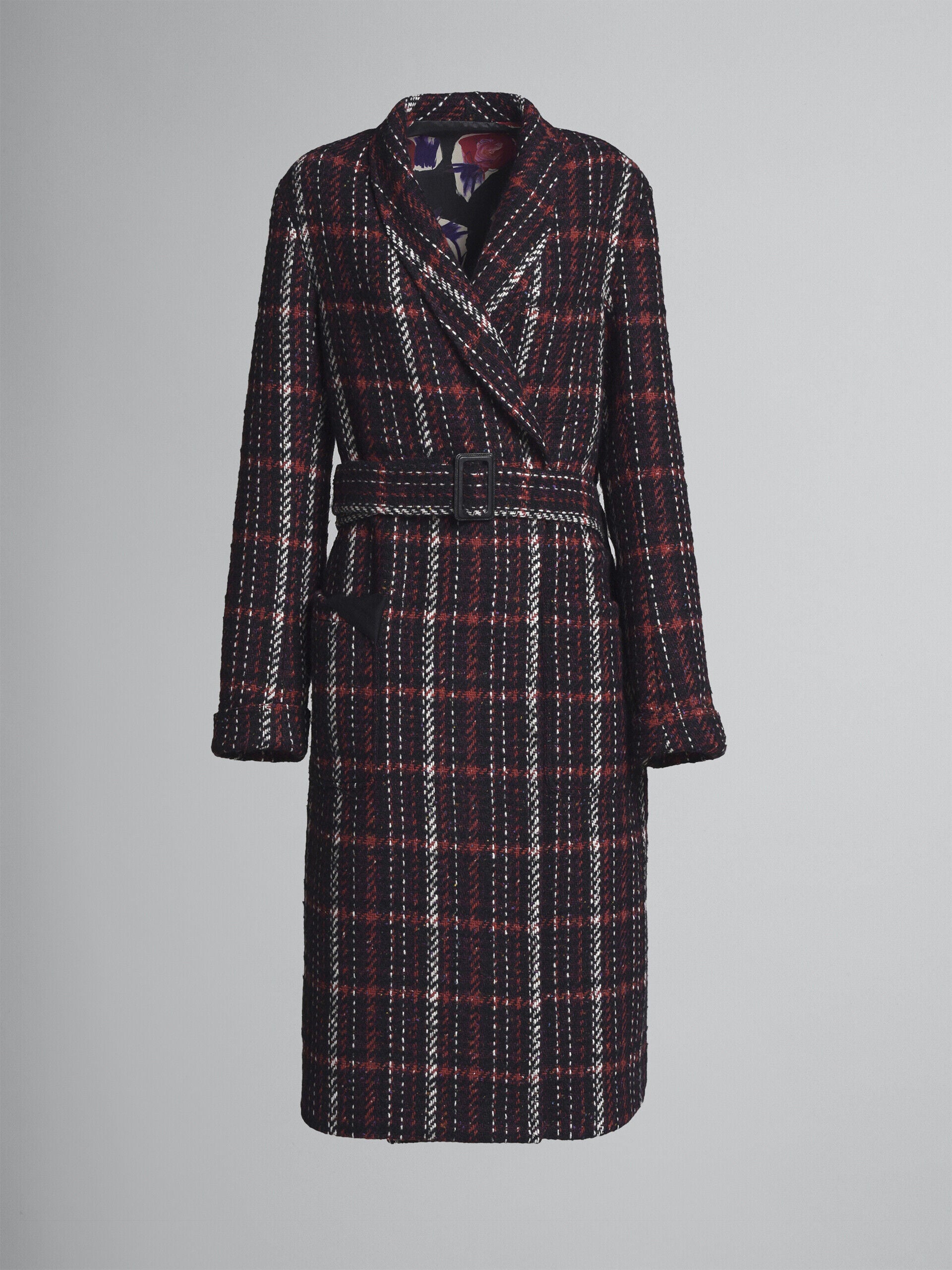 MARNI WOMEN'S PLAID BELTED LONG COAT
