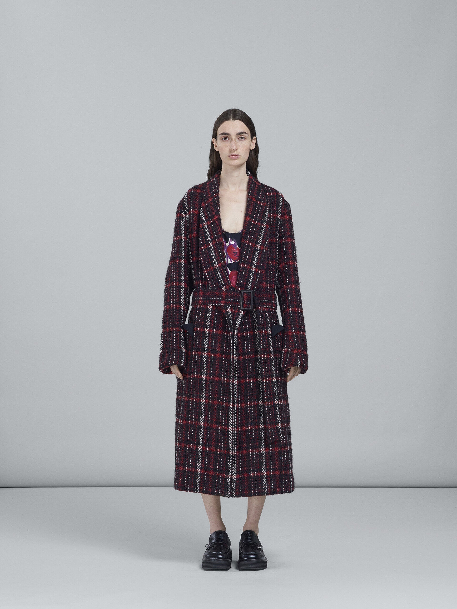 MARNI WOMEN'S PLAID BELTED LONG COAT