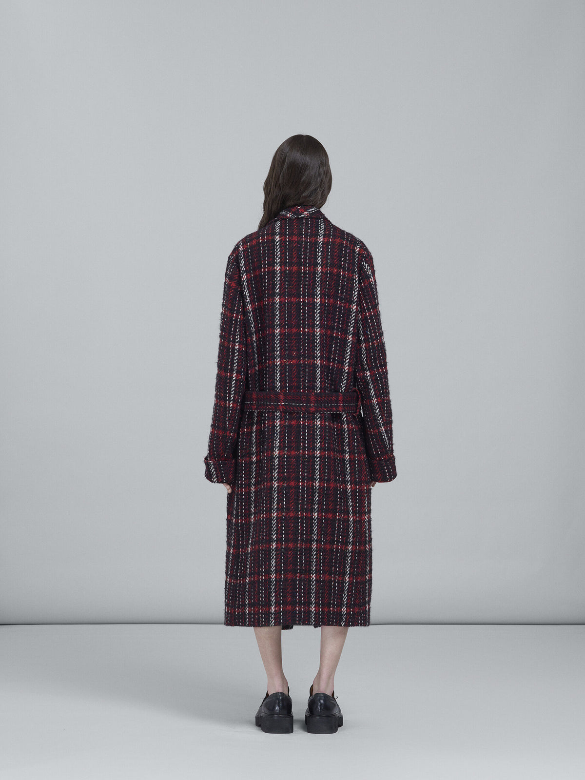MARNI WOMEN'S PLAID BELTED LONG COAT