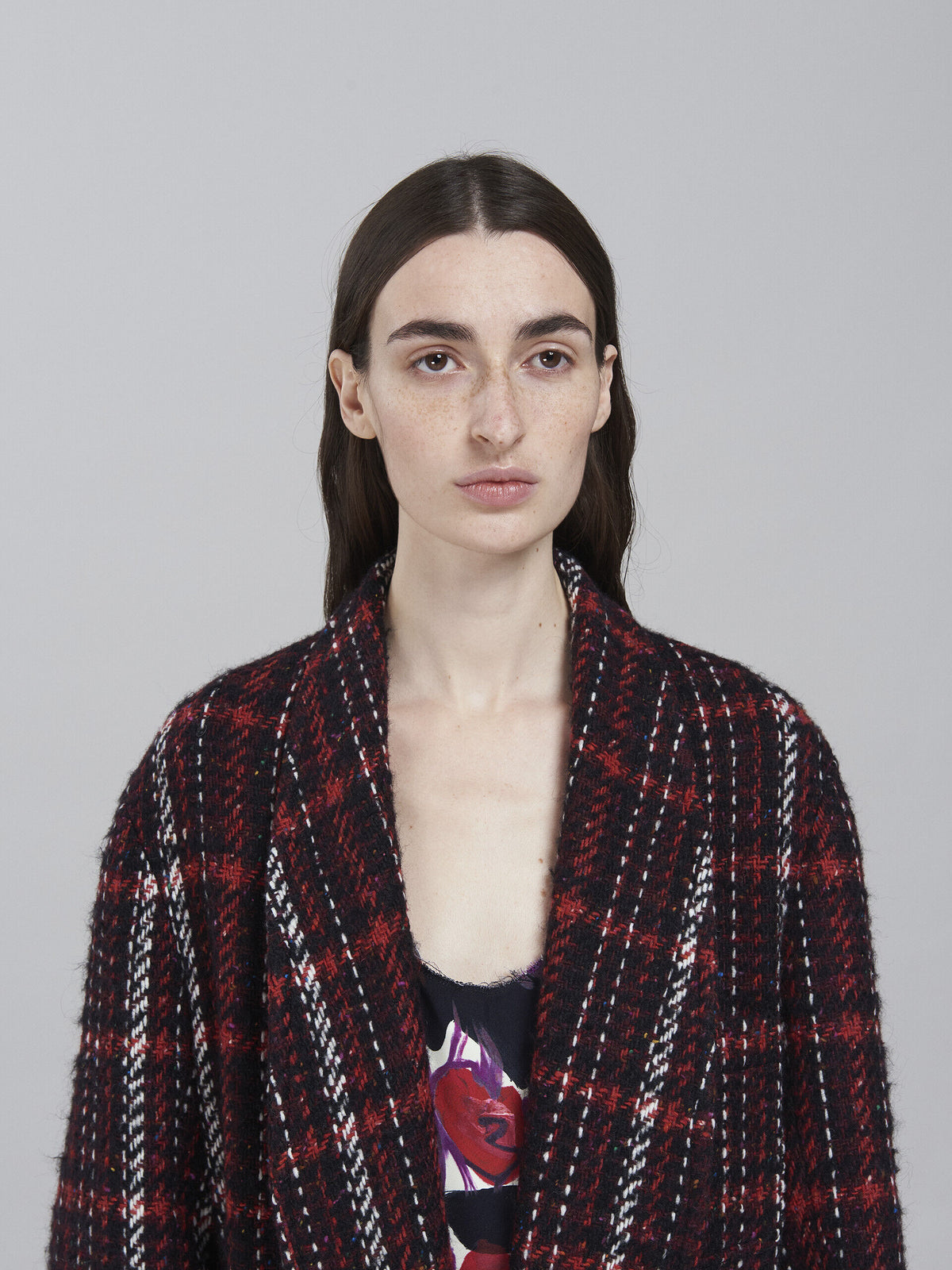 MARNI WOMEN'S PLAID BELTED LONG COAT