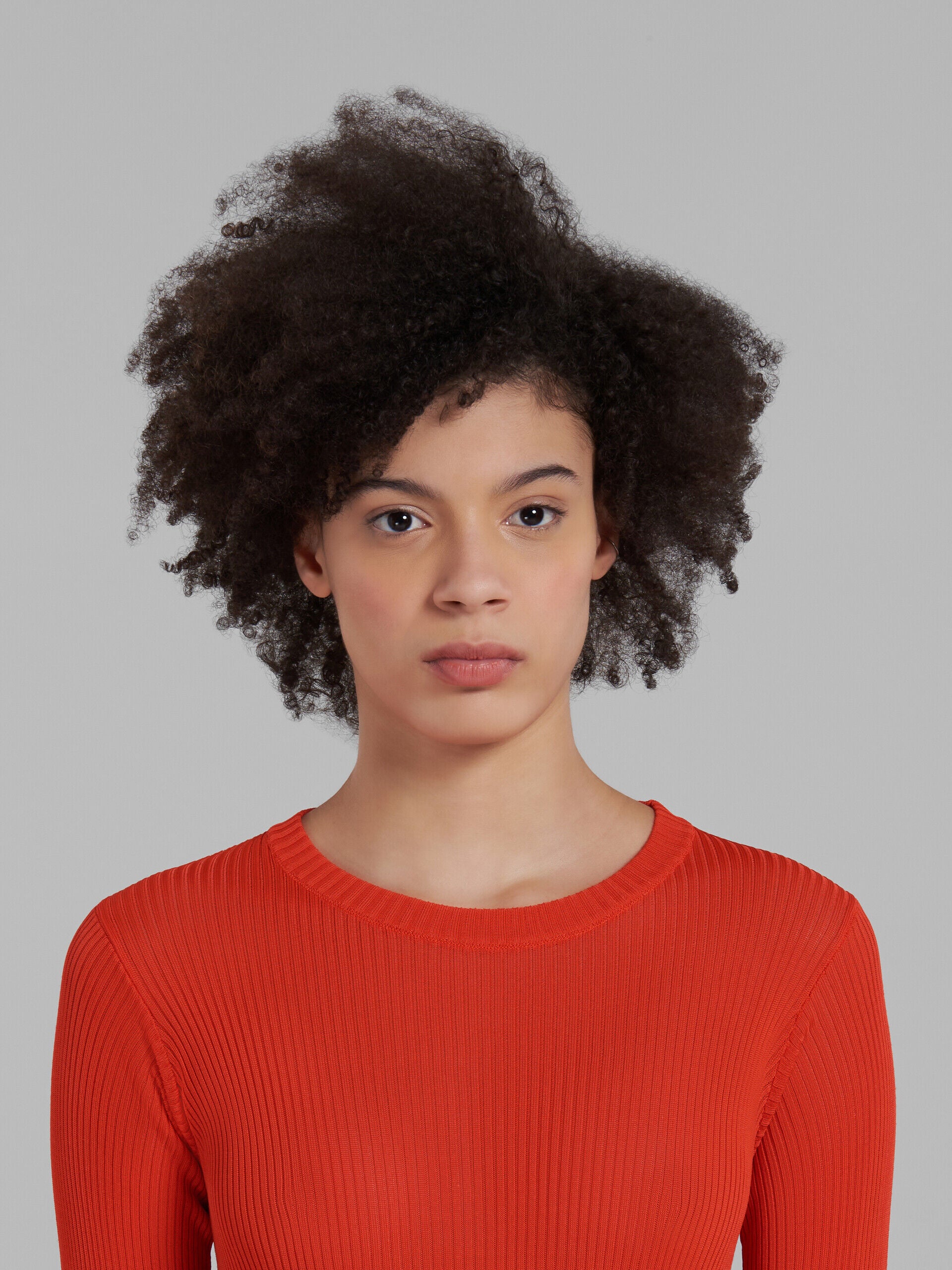 MARNI WOMEN'S RED RIBBED LONG SWEATER DRESS