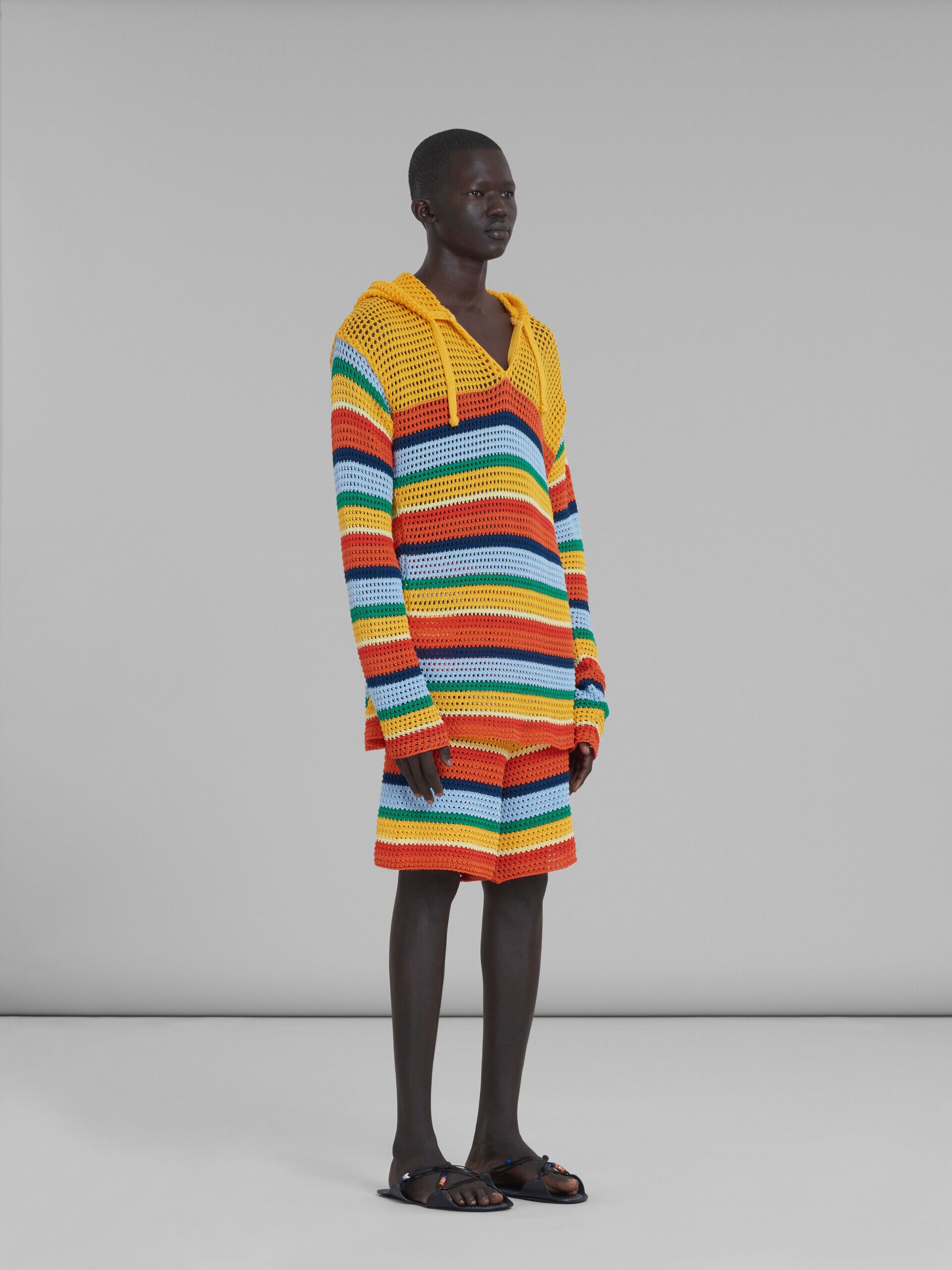 MARNI MEN'S MULTICOLOR STRIPED KNIT HOODIE SWEATER