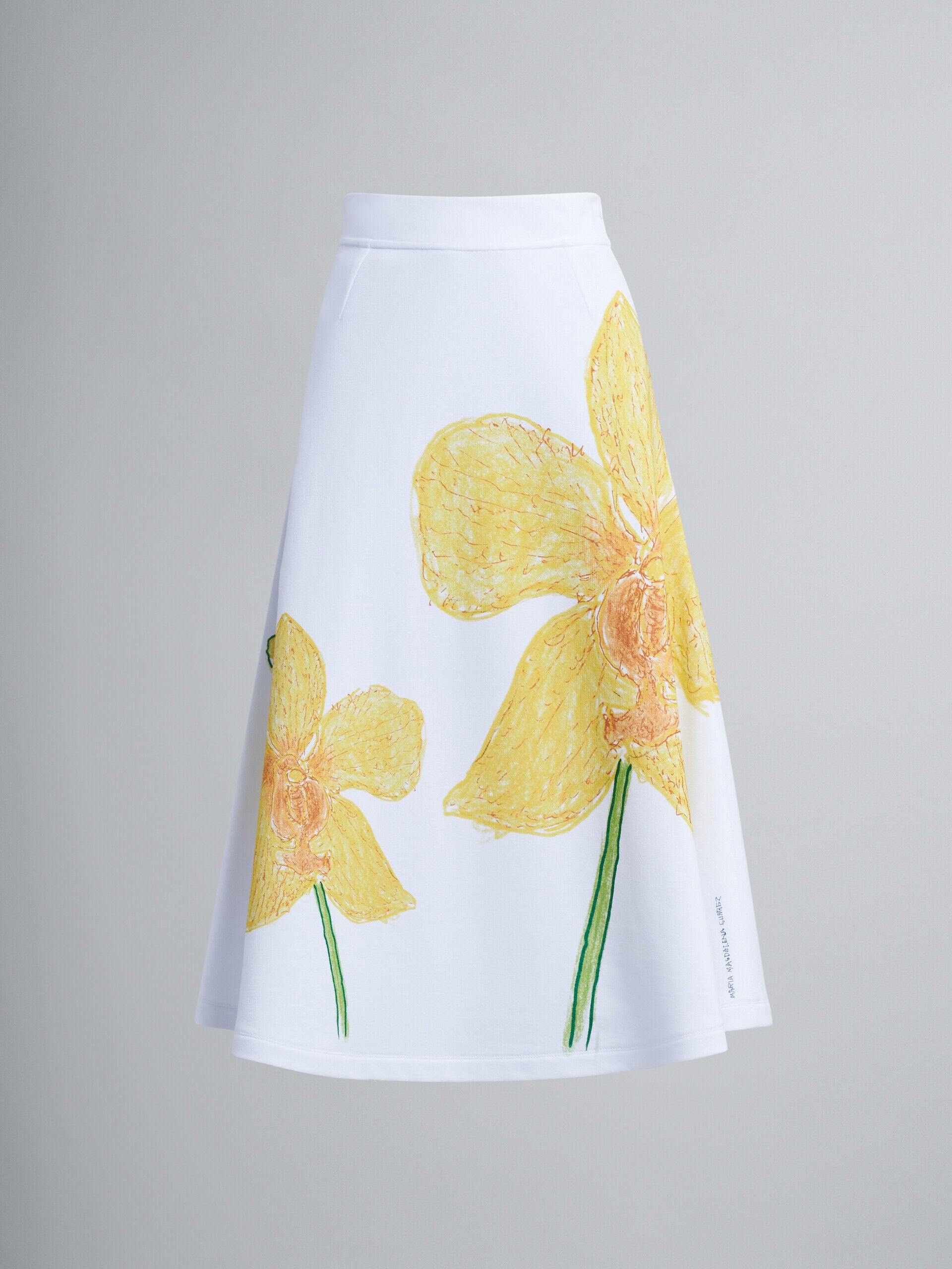 MARNI WOMEN'S WHITE A-LINE SKIRT WITH FLORAL PRINT