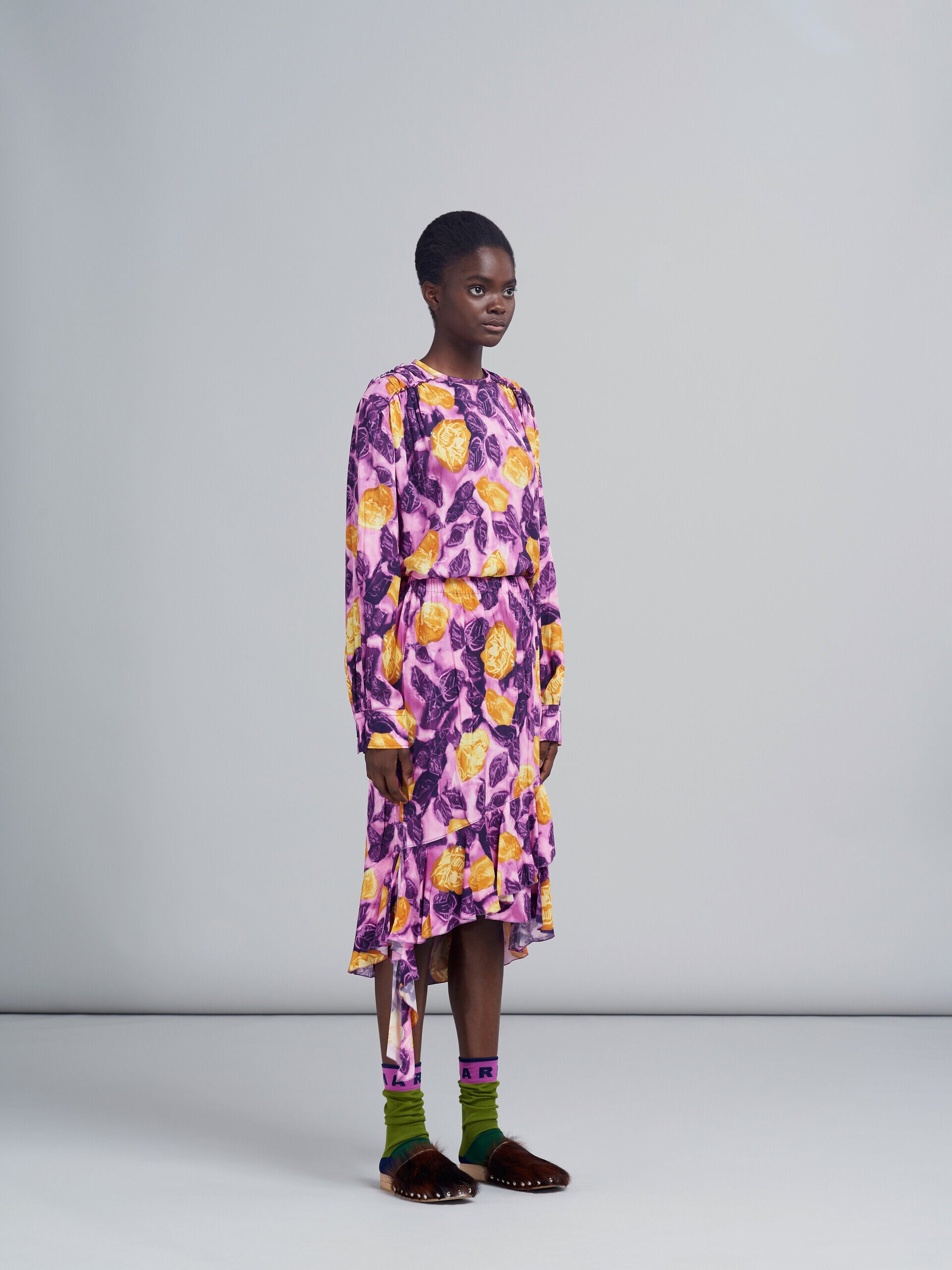 MARNI WOMEN'S FLORAL ASYMMETRIC RUFFLED SKIRT
