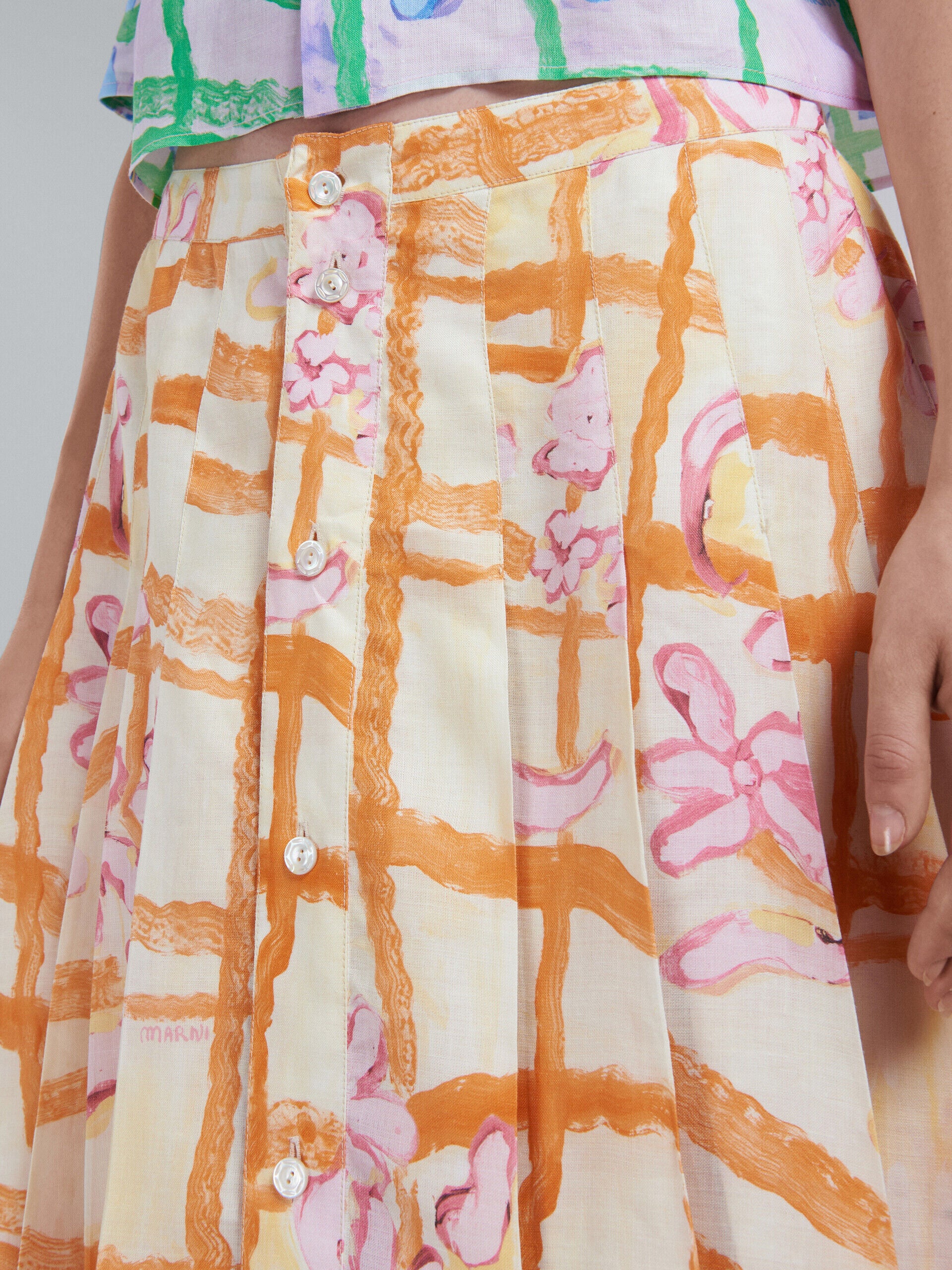 MARNI WOMEN'S CITRINE FLORAL PLEATED SKIRT