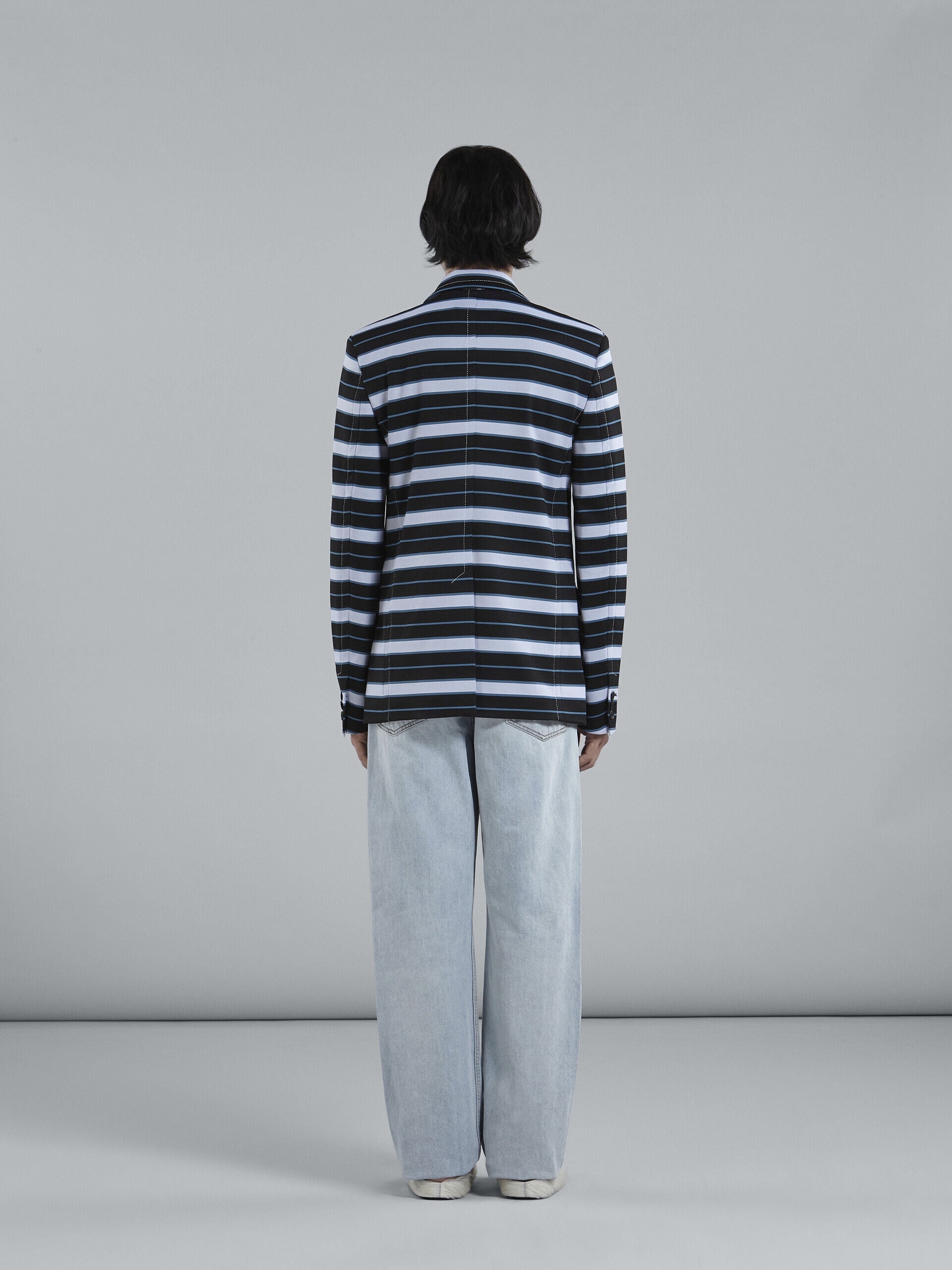 MARNI MEN'S BLACK AND BLUE STRIPED BLAZER