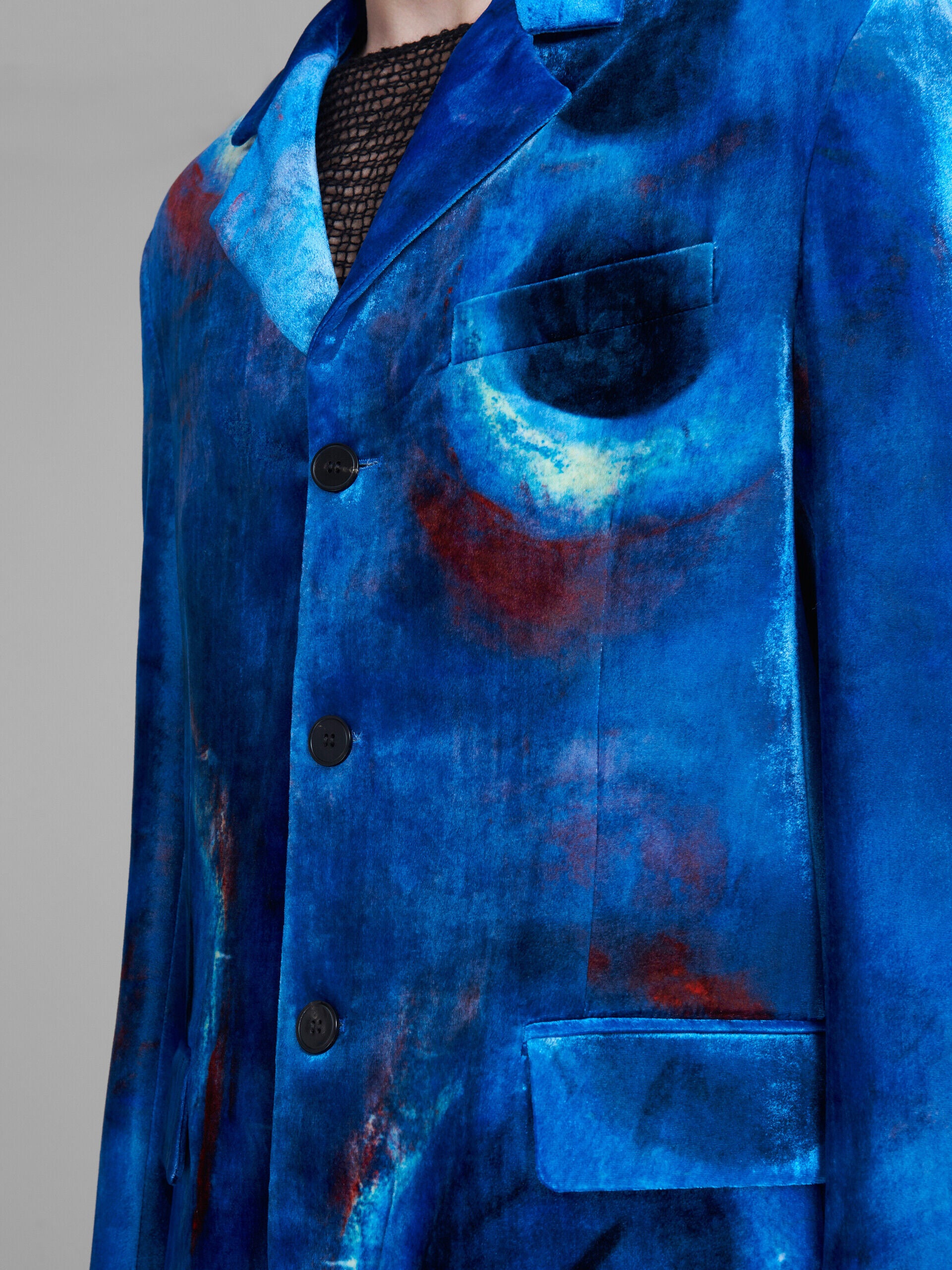 MARNI MEN'S COBALT VELVET THREE-BUTTON JACKET