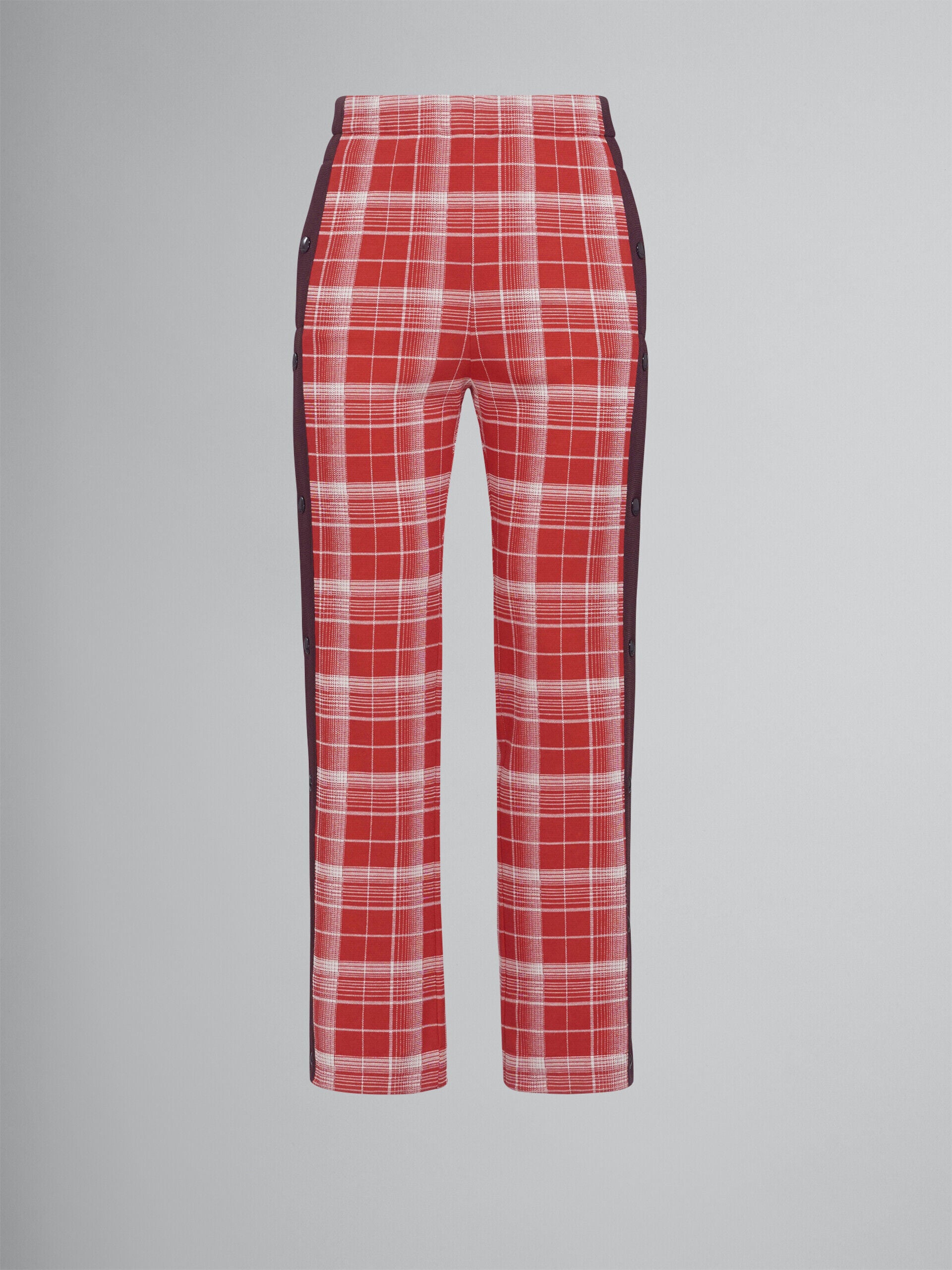 MARNI MEN'S CRIMSON PLAID TROUSERS WITH SIDE BUTTONS