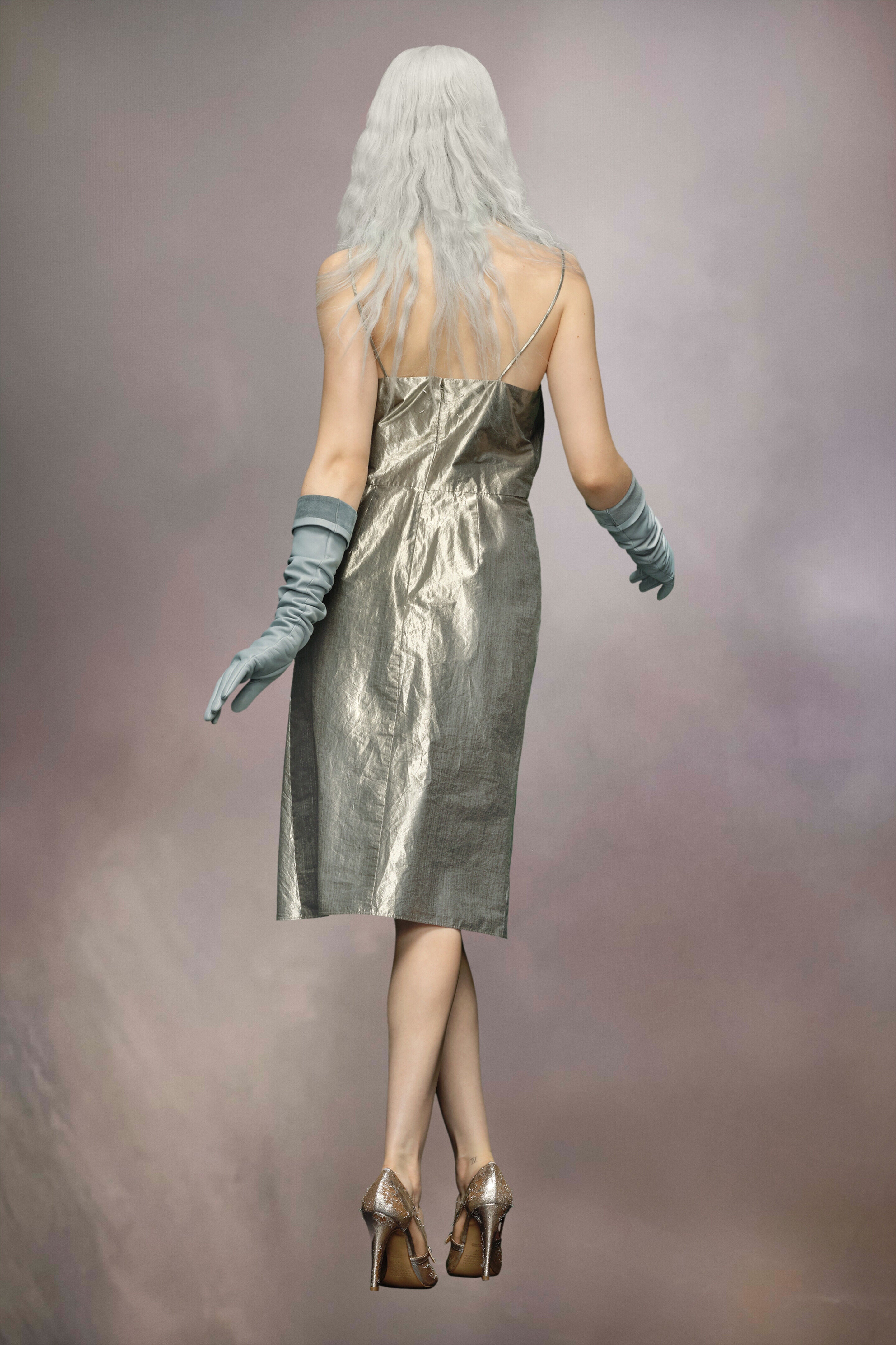 MAISON MARGIELA WOMEN'S SILVER METALLIC DRAPED MIDI DRESS