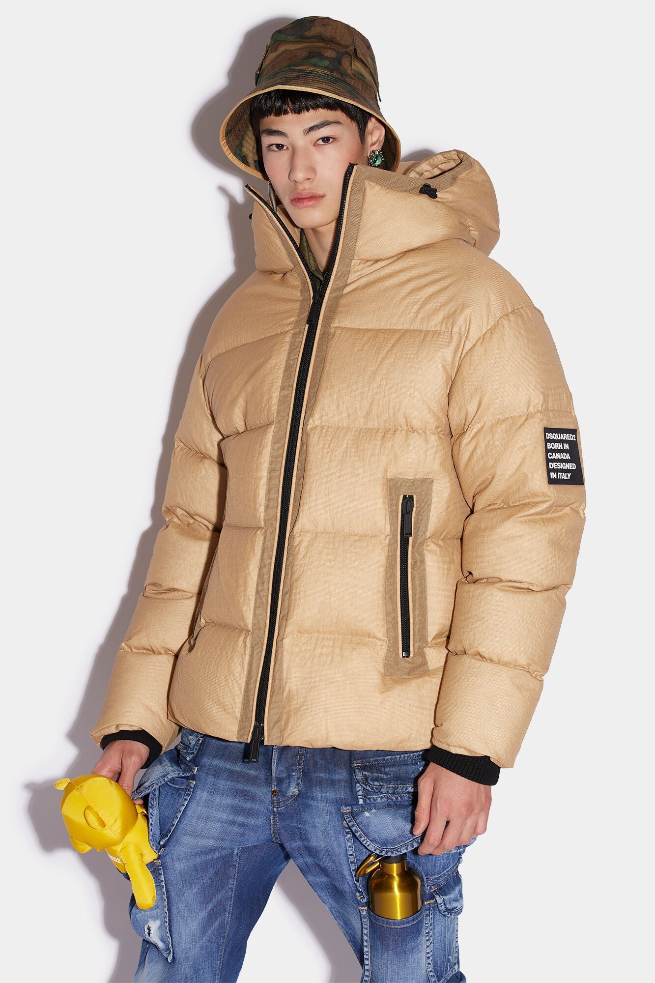 DSQUARED2 MEN'S BEIGE QUILTED PUFFER JACKET