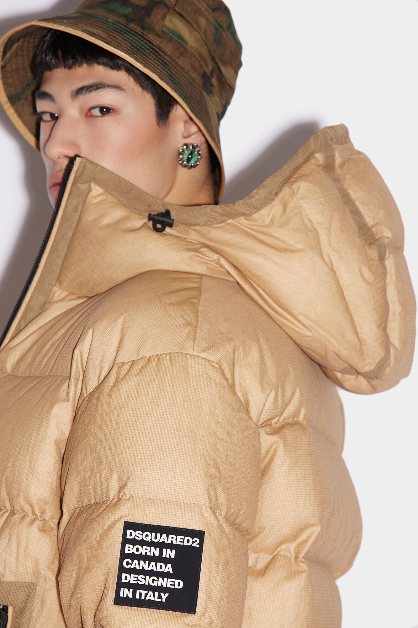 DSQUARED2 MEN'S BEIGE QUILTED PUFFER JACKET