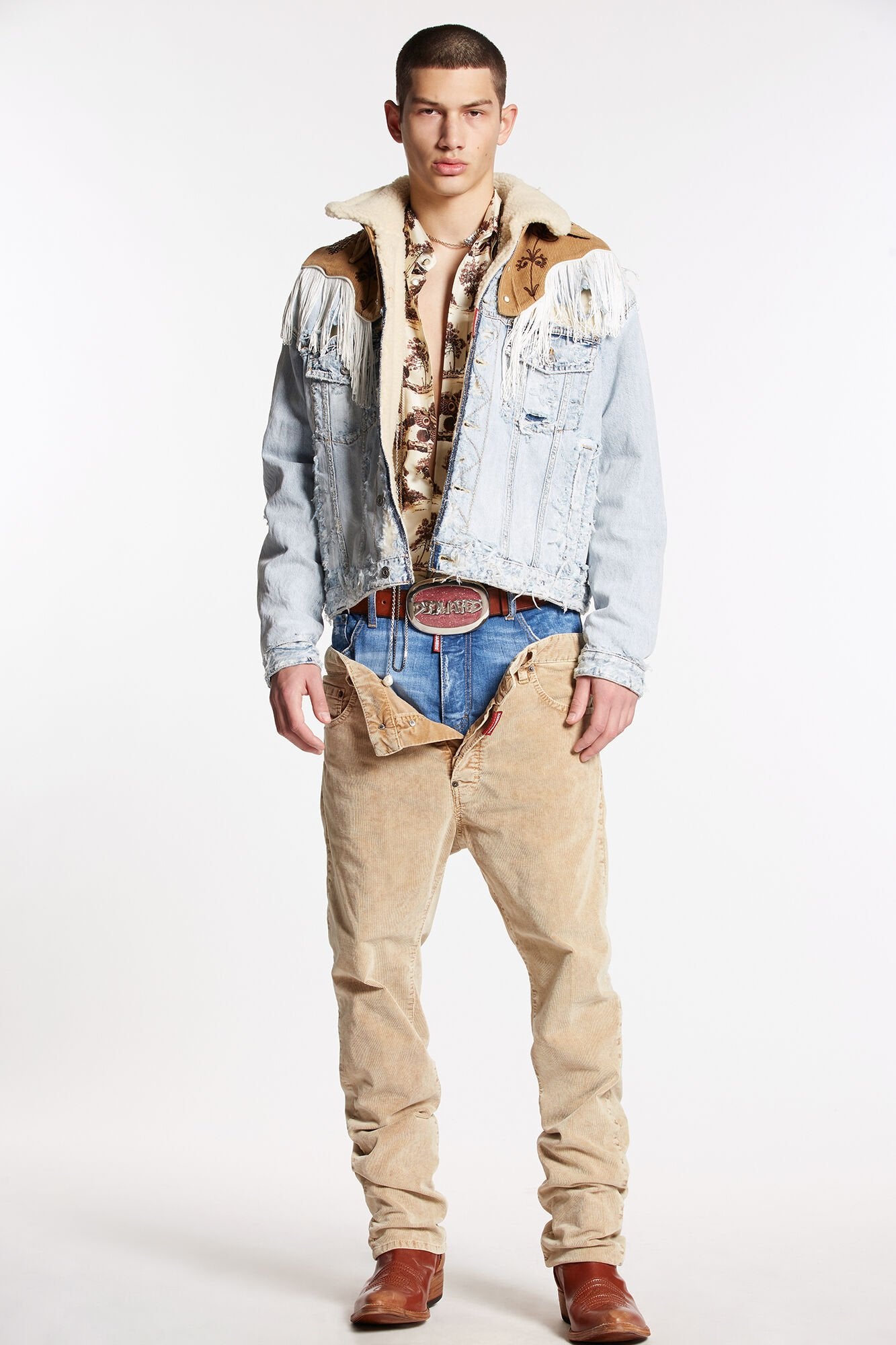 DSQUARED2 MEN'S LIGHT DENIM JACKET WITH FRINGE