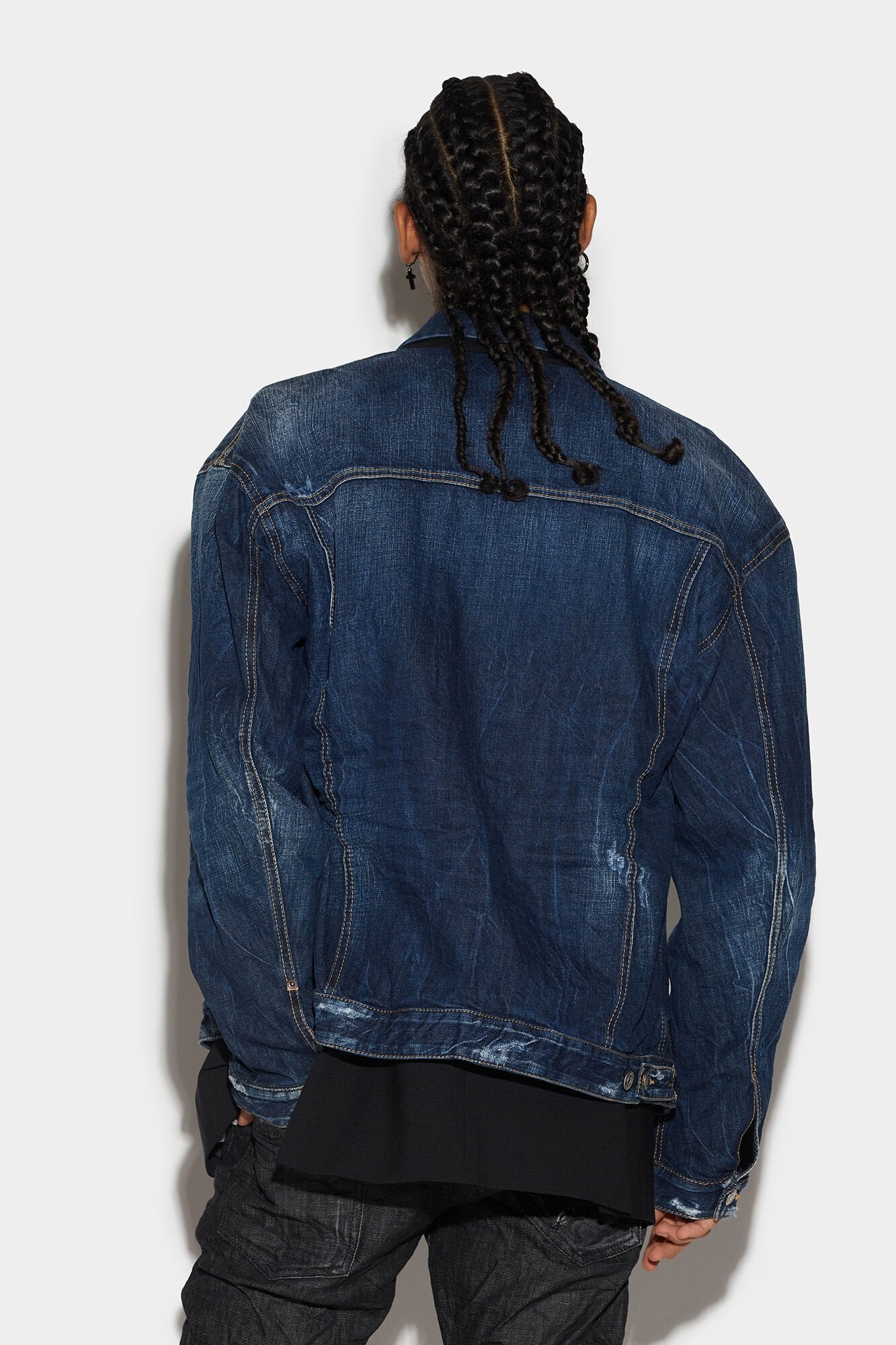 DSQUARED2 MEN'S NAVY DENIM LAYERED BLAZER JACKET