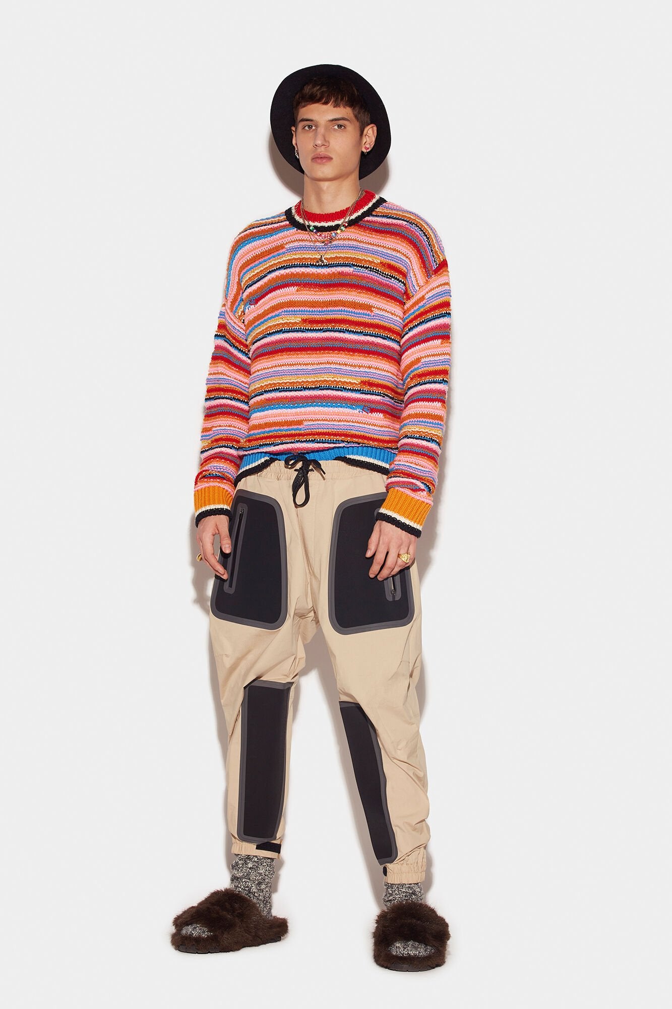 DSQUARED2 MEN'S BEIGE TROUSERS WITH BLACK PANELS