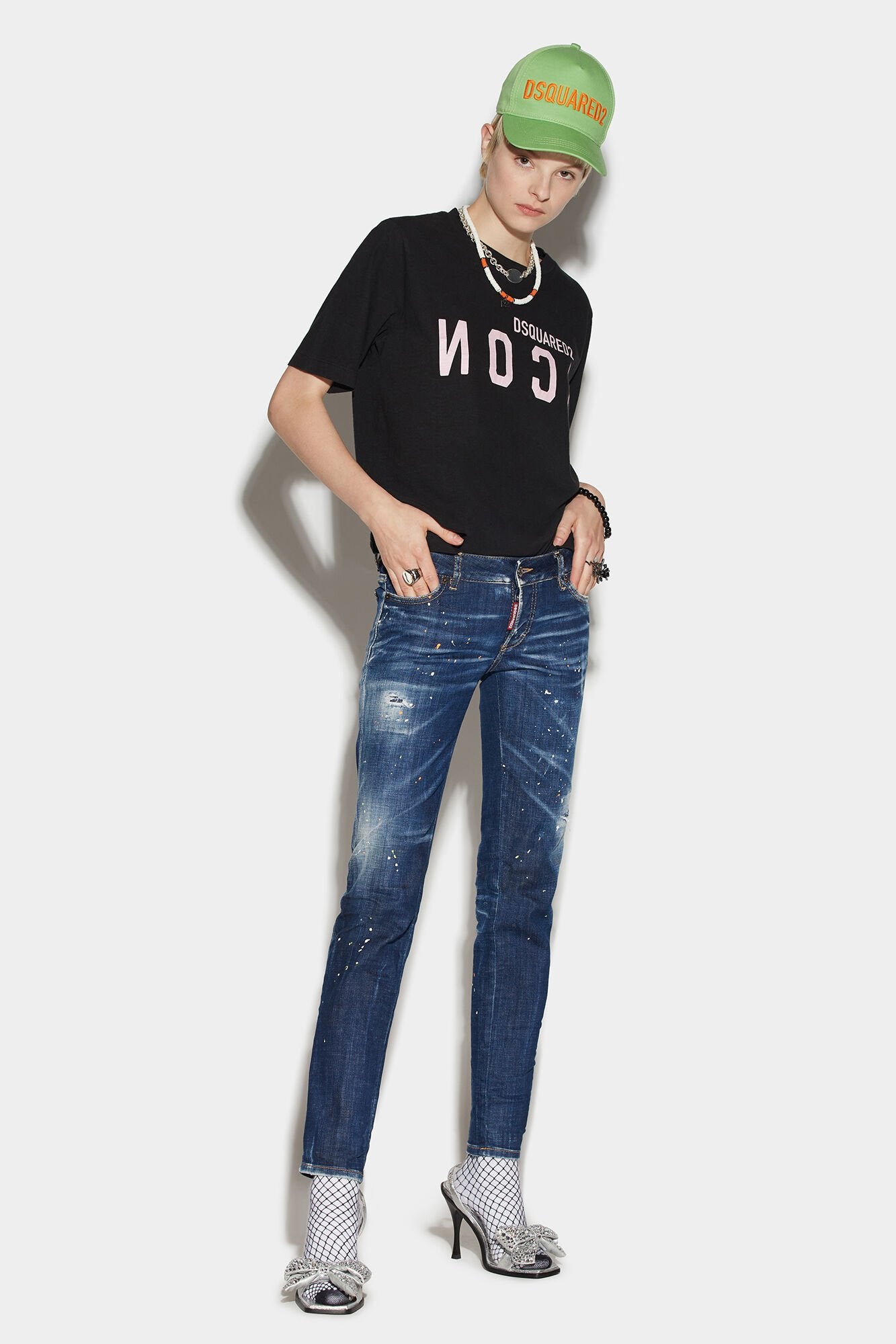 DSQUARED2 WOMEN'S NAVY DISTRESSED DENIM JEANS