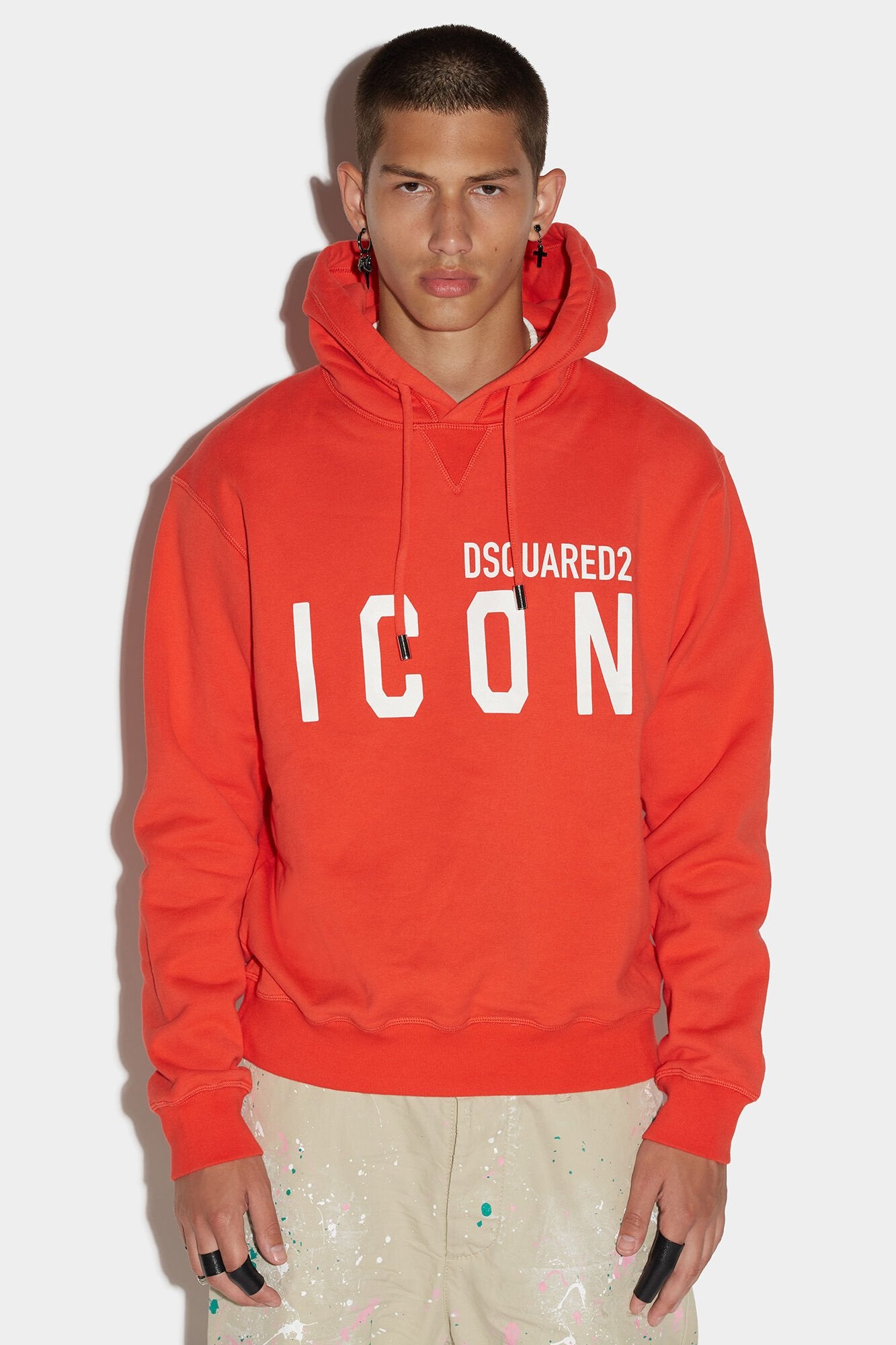 DSQUARED2 MEN'S ORANGE HOODED SWEATSHIRT WITH LETTERING