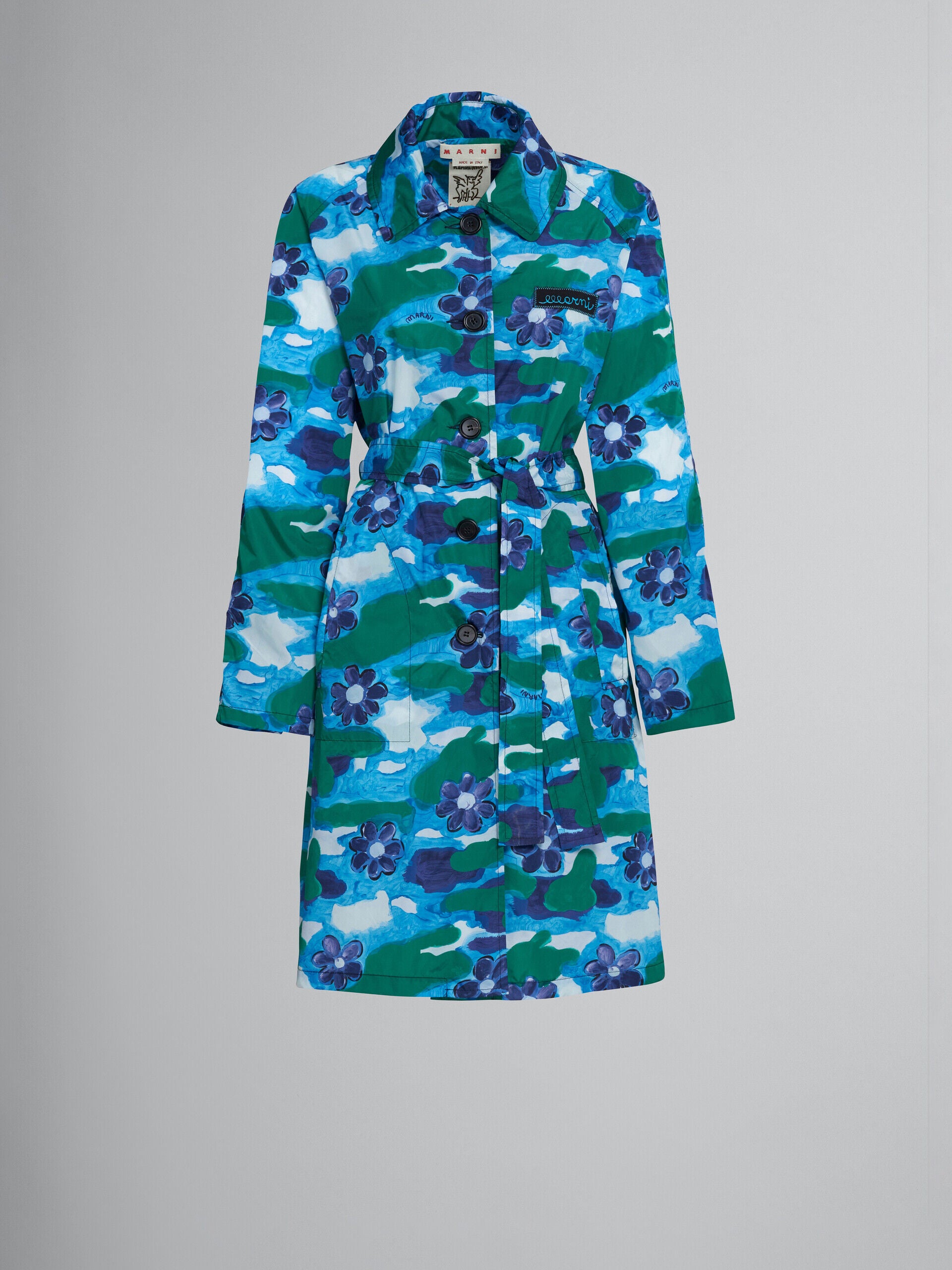 MARNI WOMEN'S BLUE FLORAL PATTERNED DUSTER COAT