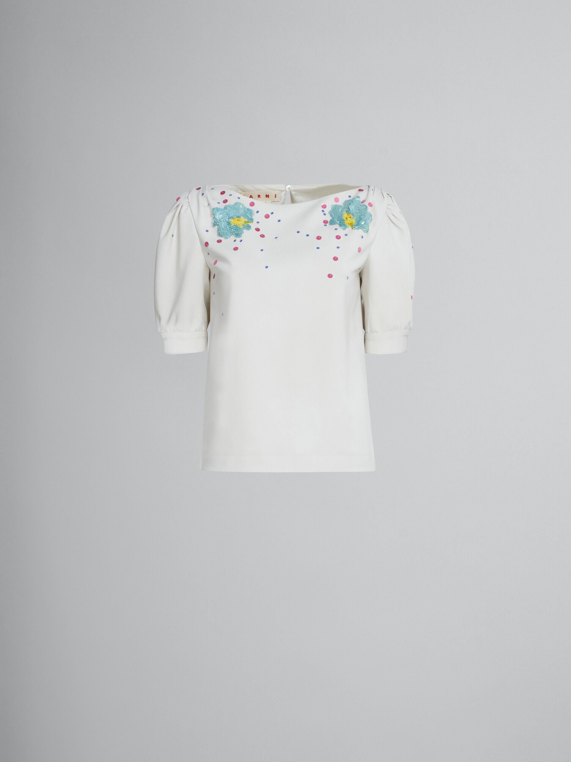 MARNI WOMEN'S WHITE PUFF SLEEVE EMBROIDERED BLOUSE