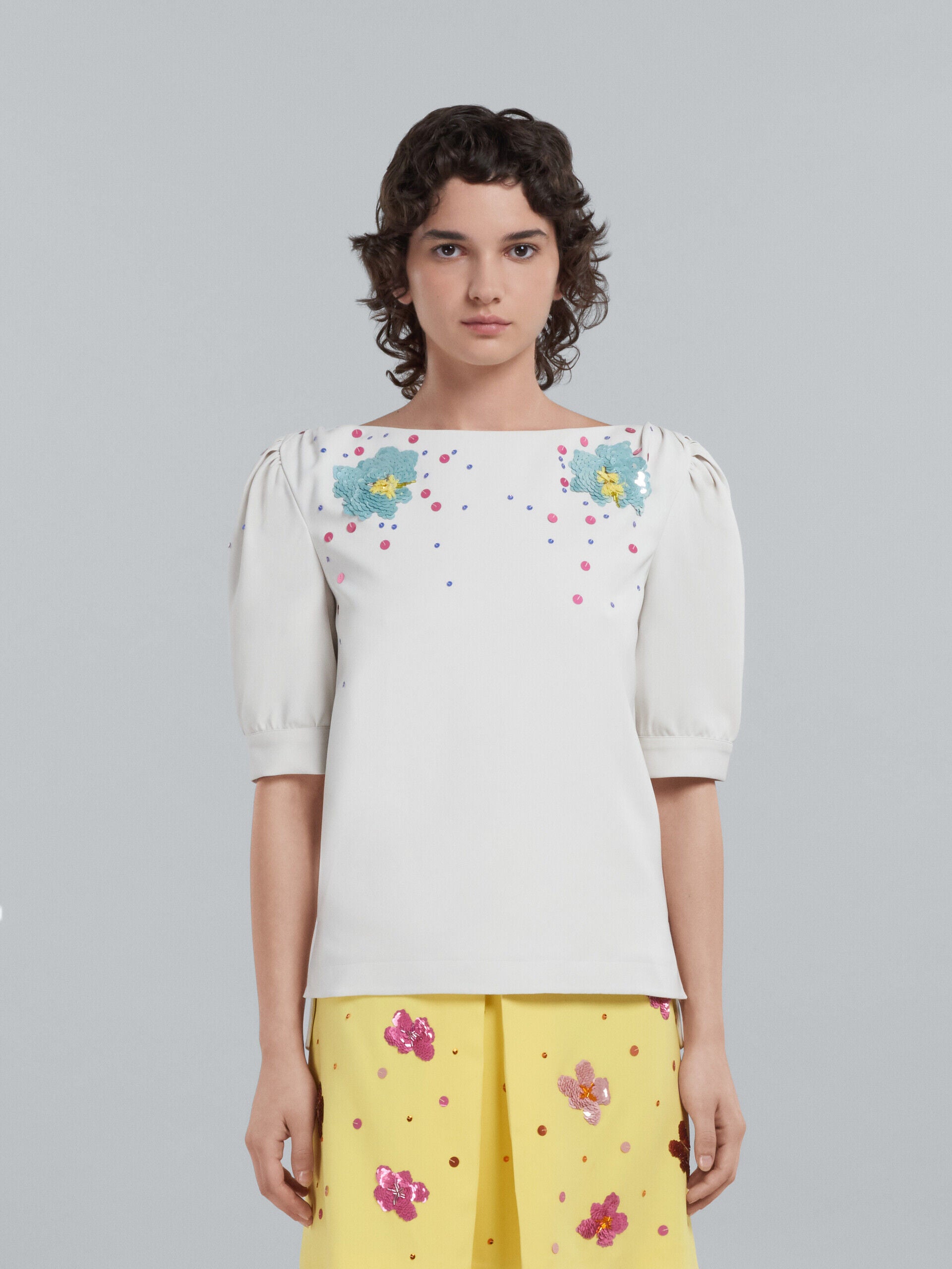 MARNI WOMEN'S WHITE PUFF SLEEVE EMBROIDERED BLOUSE